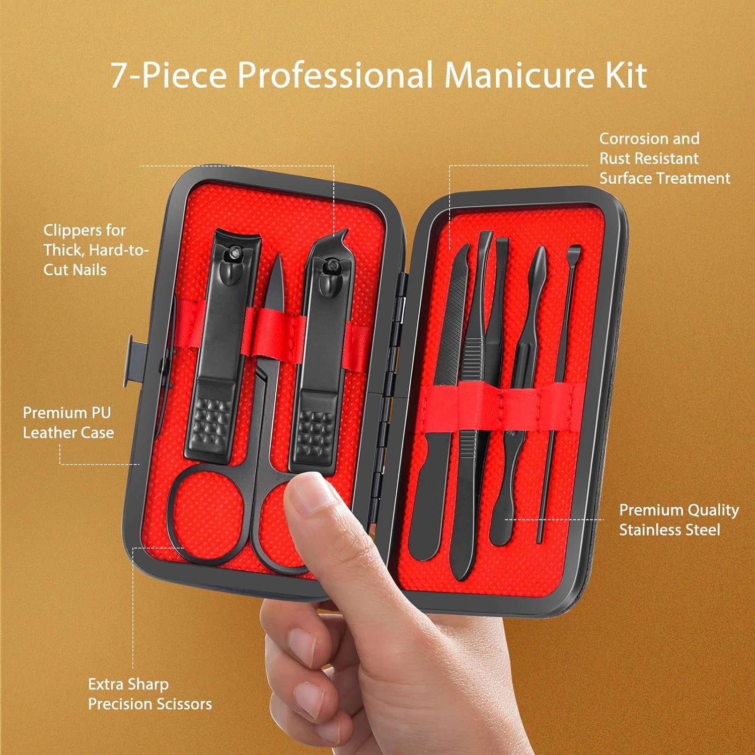 Manicure Kit for Men Women, 7 PCS Manicure and Pedicure Nail Care Kit, Nail Clipper Set Tool Gift Mens Nail Grooming Kit - Image 3