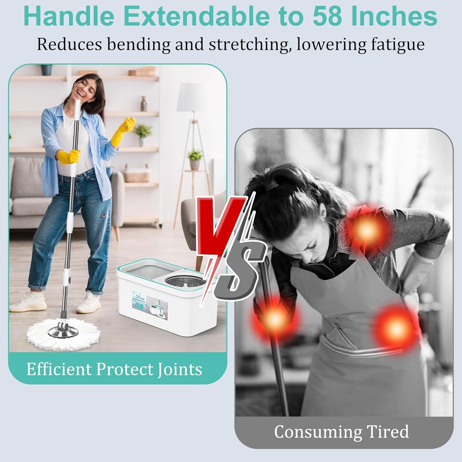 Mop and Bucket with Wringer Set for Home, Spin Mop and Bucket Mops for Floor Cleaning with 3 Mop Head Replacement and 1 Scrub Brush for Hardwood Tile Laminate Home Cleaning Tools Household Accessories - Image 6