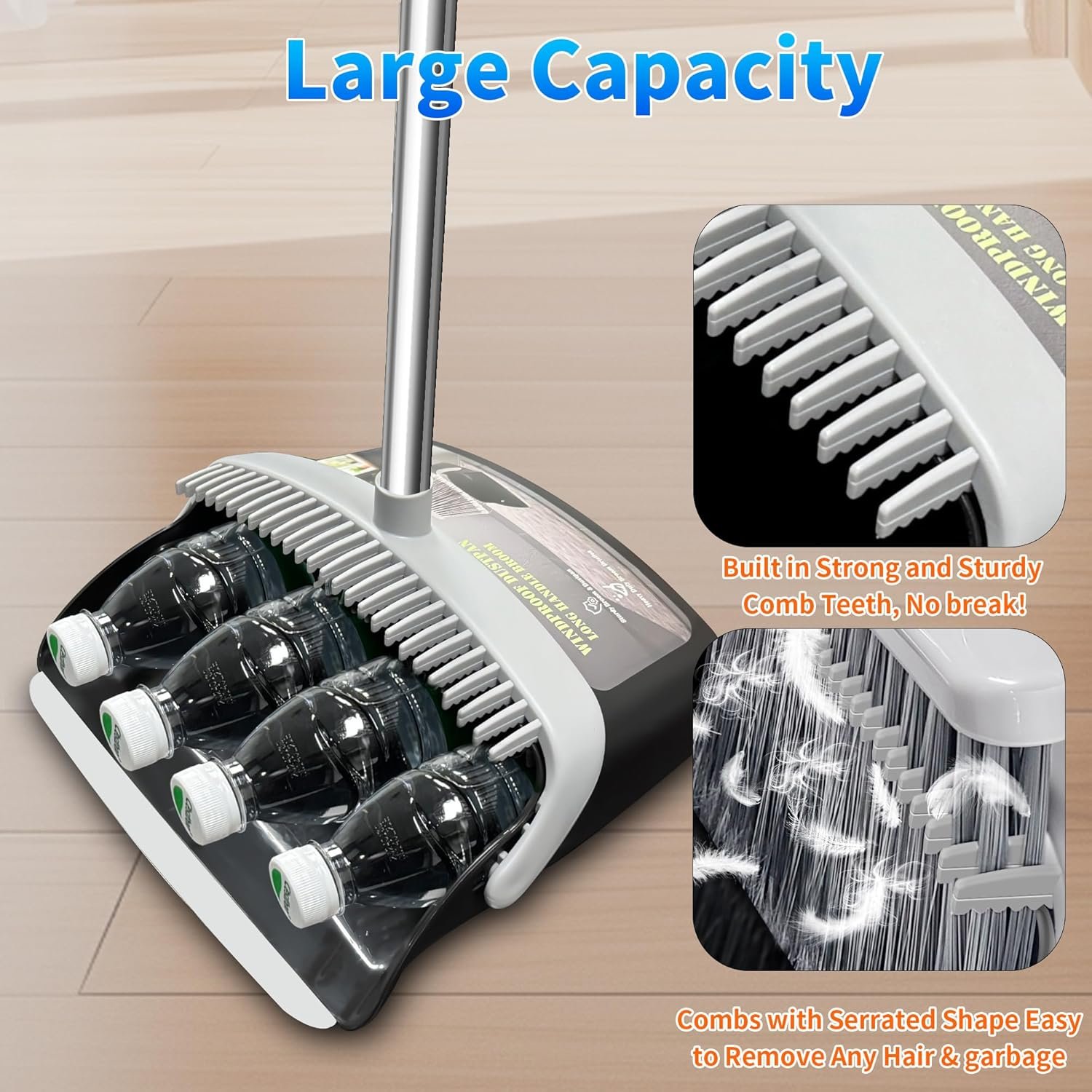 Broom with Dustpan Combo Set Broom and Dustpan Set Dust Pan with 51.2" Stainless Steel Long Handle, Brooms with 5-Layer Plus Firm and Soft Bristles Combine, New Home Apartment Office Essentials - Image 5