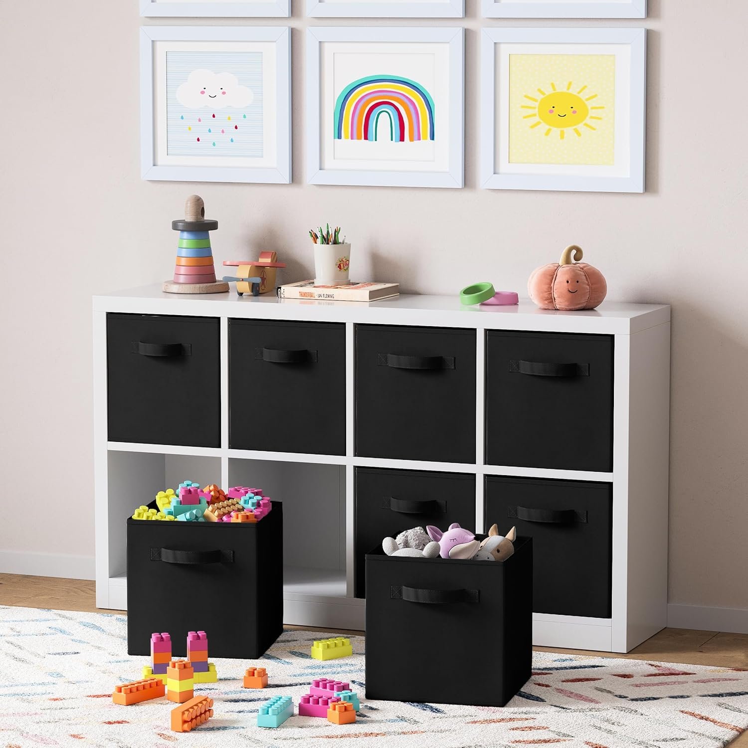 Fabric Storage Cubes for Cube Organizer - 8 Pack Heavy Duty Black Storage Bins - 11 Inch Cube Storage Bin, Use As A Clothes Storage Box In Closet, Baskets For Shelves or Cubbies Storage Organizer - Image 6