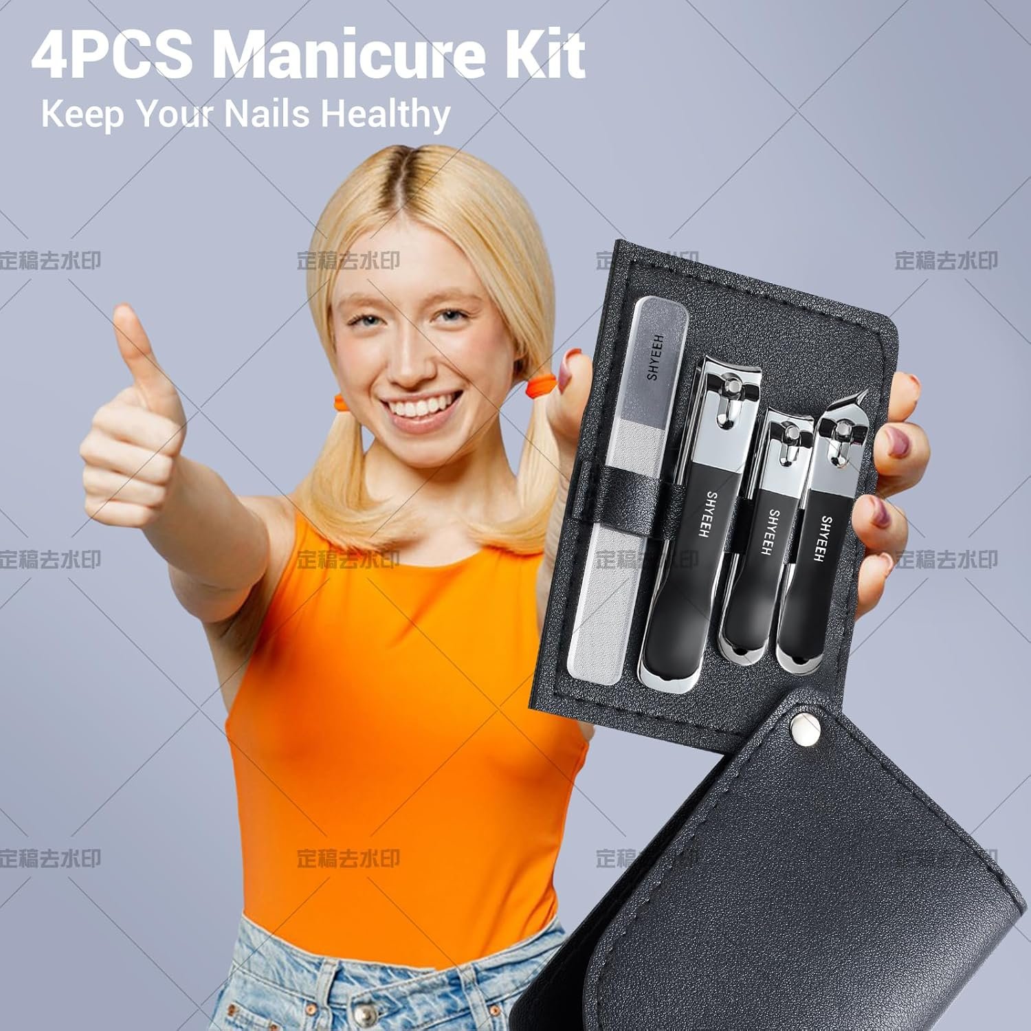 Manicure Set, Nail Clippers Set, High-Carbon Steel Nail Care Kit, 4in1 Portable Manicure and Pedicure Kit, Travel Mini Nail Kit with Leather Bag, Nail Grooming Kit for Men Women(Black) - Image 8