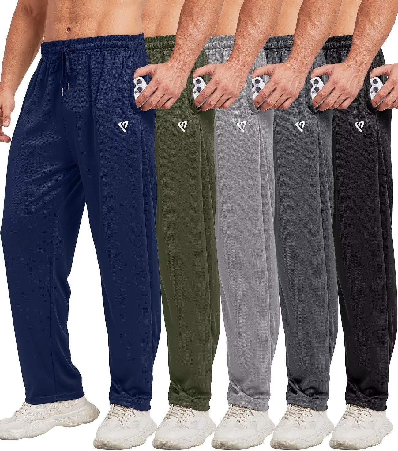 5 Pack Mens Sweatpants Open Bottom Joggers for Men with Zip Pockets Loose Fit Mesh Athletic Pants for Running,Casual - Image 2