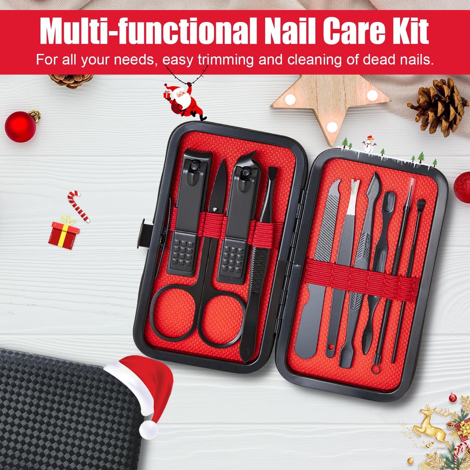 Manicure Set 10 in 1 Mens Gifts Nail Clipper Kit Travel Nail Set for Men and Women, Mens Nail Grooming Kit Birthday Thanksgiving Day Gifts for Him Her Boys Girls Husband Boyfriend - Image 8