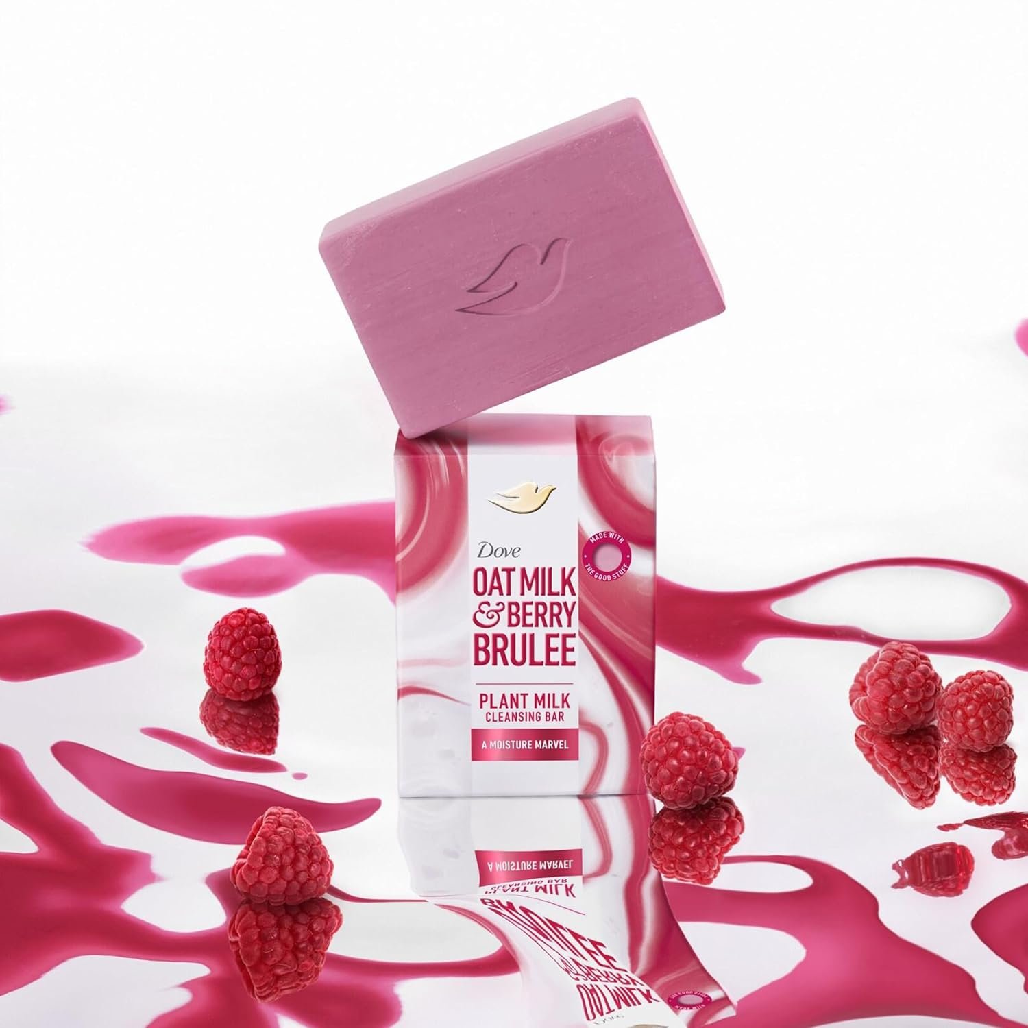 Dove Plant Milk Cleansing Bar Soap Oat Milk & Berry Brulee Moisture Marvel 4 Count for Moisturized Skin Gentle Cleanser, No Sulfate Cleansers or Parabens, 98% Biodegradable Formula 5 oz - Image 6