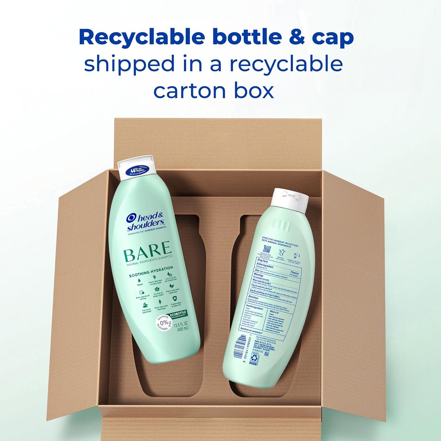 Head & Shoulders BARE Dandruff Shampoo Twin Pack, Sulfate-Free, Silicion-Free, Dye-Free, Eco-Friendly Bottles, Safe for All Hair Types, 13.5 Fl Oz Each (Set of 2) - Image 8