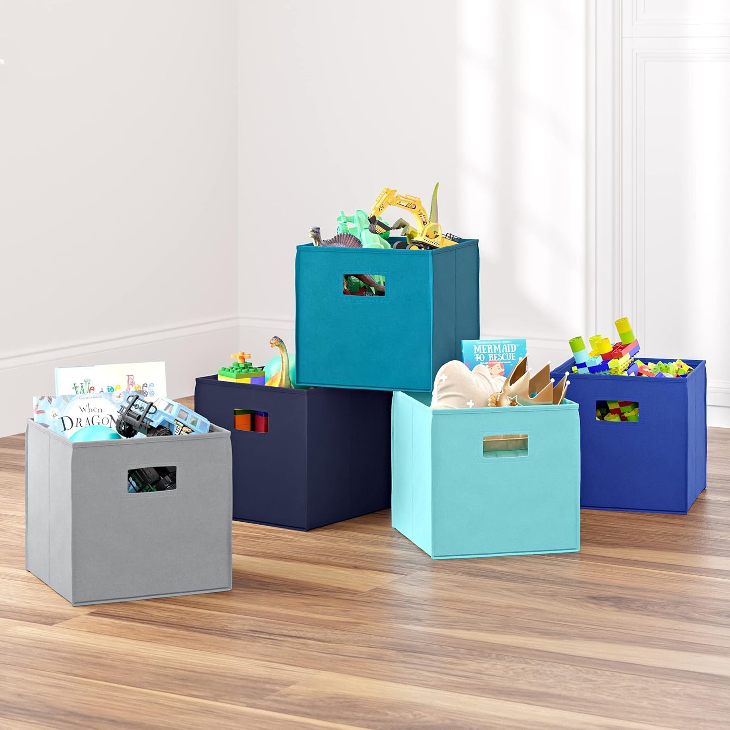 RiverRidge Folding Storage Bins with Handles Turquoise Cube Storage Organizer for Closet, Bedroom & Playroom - Closet Organizers and Storage Set of 2 - Image 9