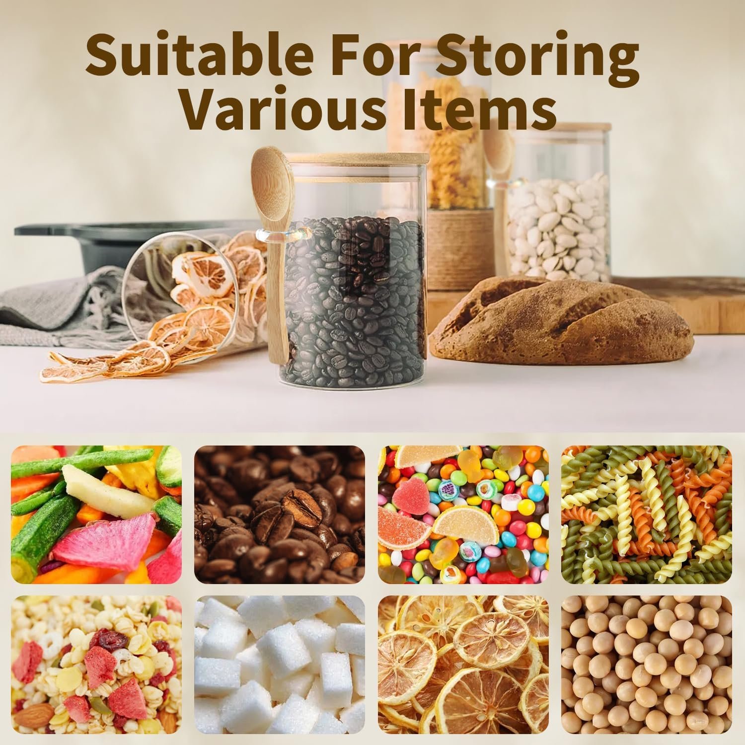 Glass Jars with Bamboo Lids and Spoons, 18.26 oz Borosilicate Glass Jars Overnight Oats Containers, Airtight Clear Food Storage Canister for Cookie, Candy, Coffee Bean, Sugar, Spices, Dry Goods - Image 5