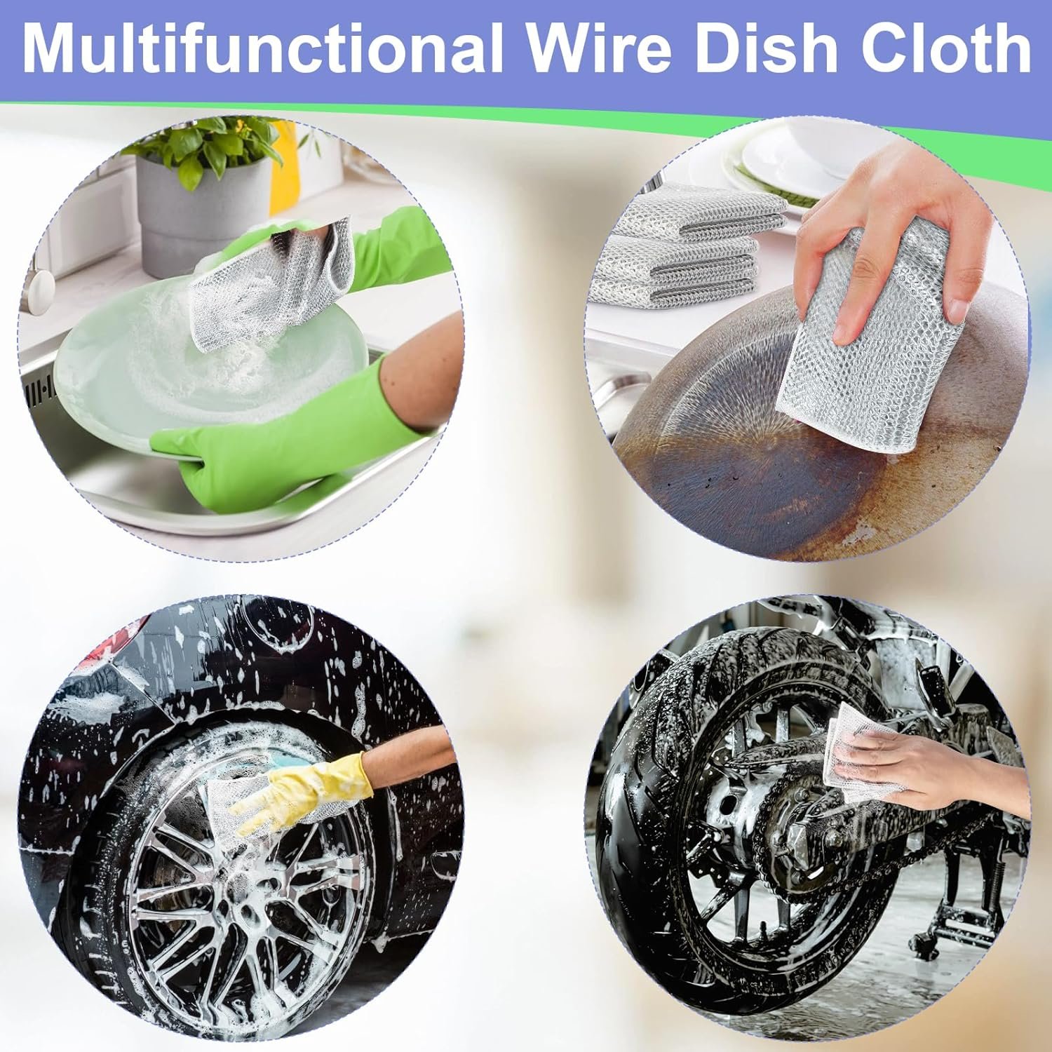 12 Pack Multipurpose Wire Dishwashing Rag for Wet and Dry, Double Layer Metallic Fiber Cleaning Cloth Kit, Multipurpose Wire Miracle Cleaning Cloths, Metal Dish Cloths for Washing Dishes - Image 7