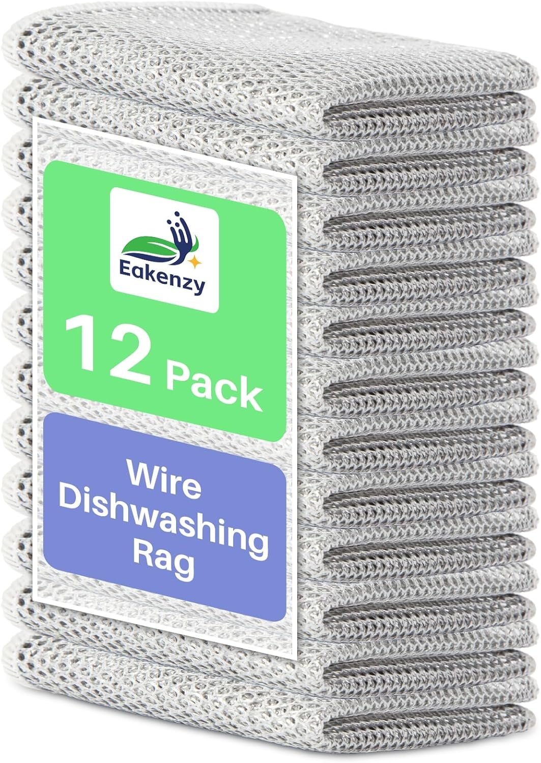 12 Pack Multipurpose Wire Dishwashing Rag for Wet and Dry, Double Layer Metallic Fiber Cleaning Cloth Kit, Multipurpose Wire Miracle Cleaning Cloths, Metal Dish Cloths for Washing Dishes - Image 2