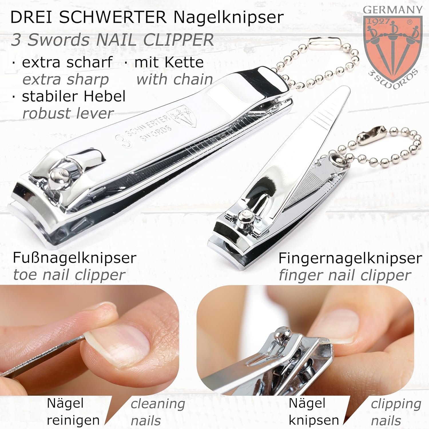 3 Swords Germany - brand quality 5 piece manicure pedicure grooming kit set for professional finger & toe nail care scissors clipper fashion leather case in gift box, Made by 3 Swords (00804) - Image 3