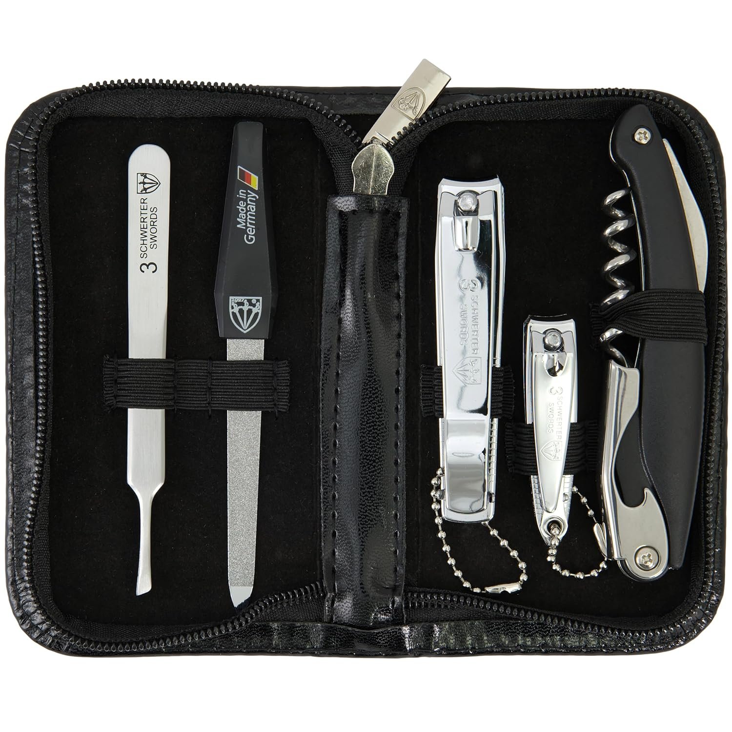 3 Swords Germany - brand quality 5 piece manicure pedicure grooming kit set for professional finger & toe nail care scissors clipper fashion leather case in gift box, Made by 3 Swords (00804) - Image 2