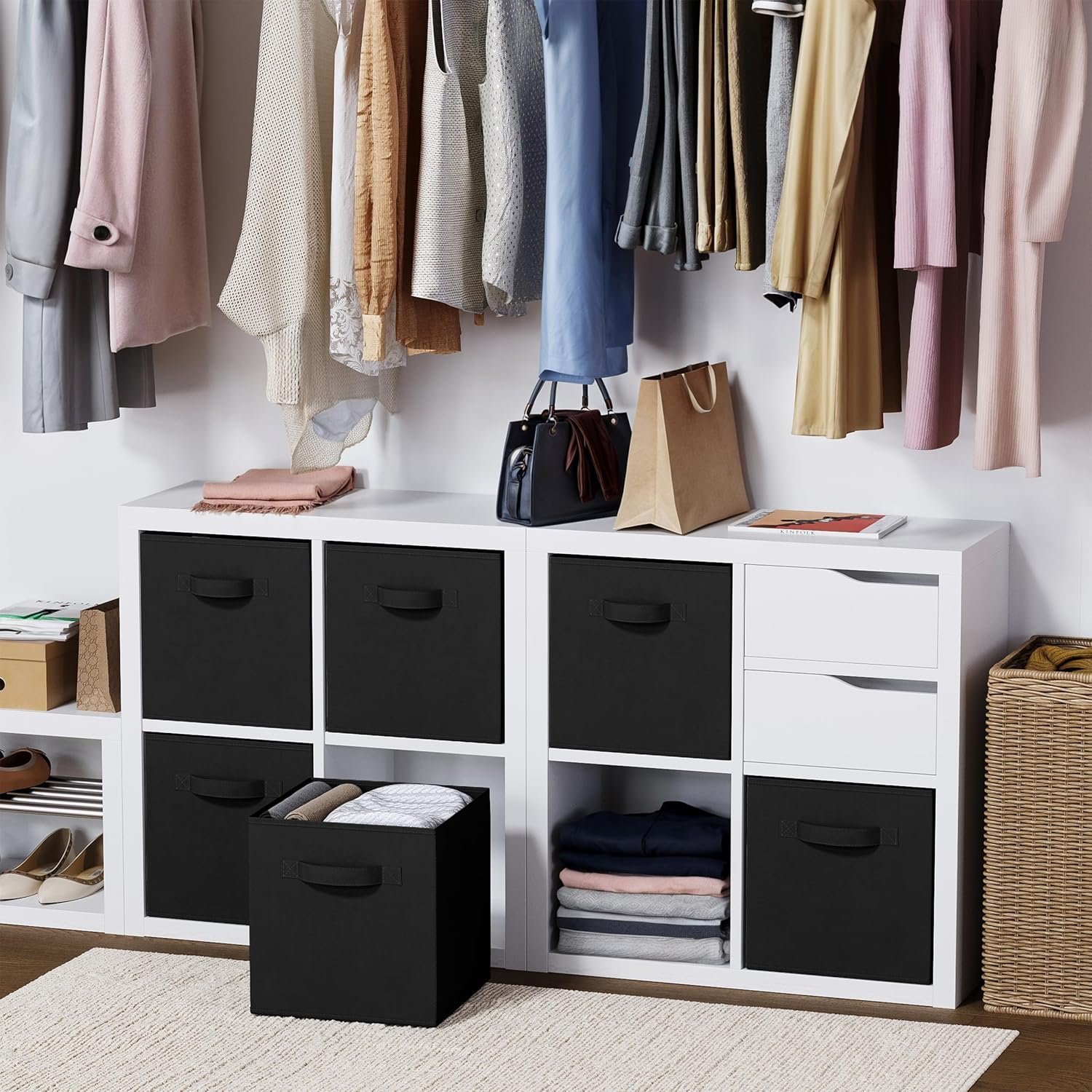 Fabric Storage Cubes for Cube Organizer - 8 Pack Heavy Duty Black Storage Bins - 11 Inch Cube Storage Bin, Use As A Clothes Storage Box In Closet, Baskets For Shelves or Cubbies Storage Organizer - Image 8