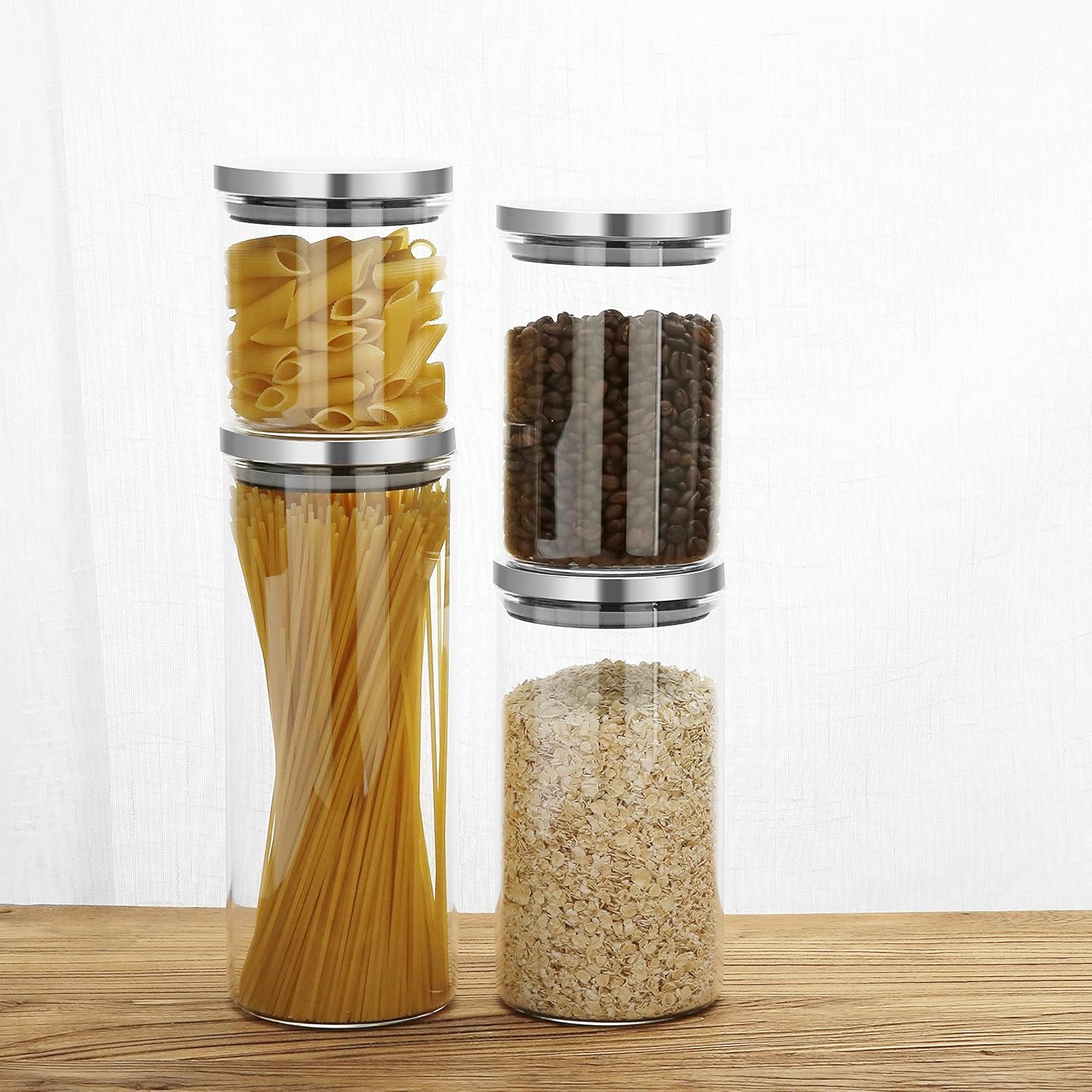SIXAQUAE Glass Food Storage Containers Jar Stainless Steel Lids 4 Packs 1000ml Airtight Canister Organization Sets Stackable - Image 8