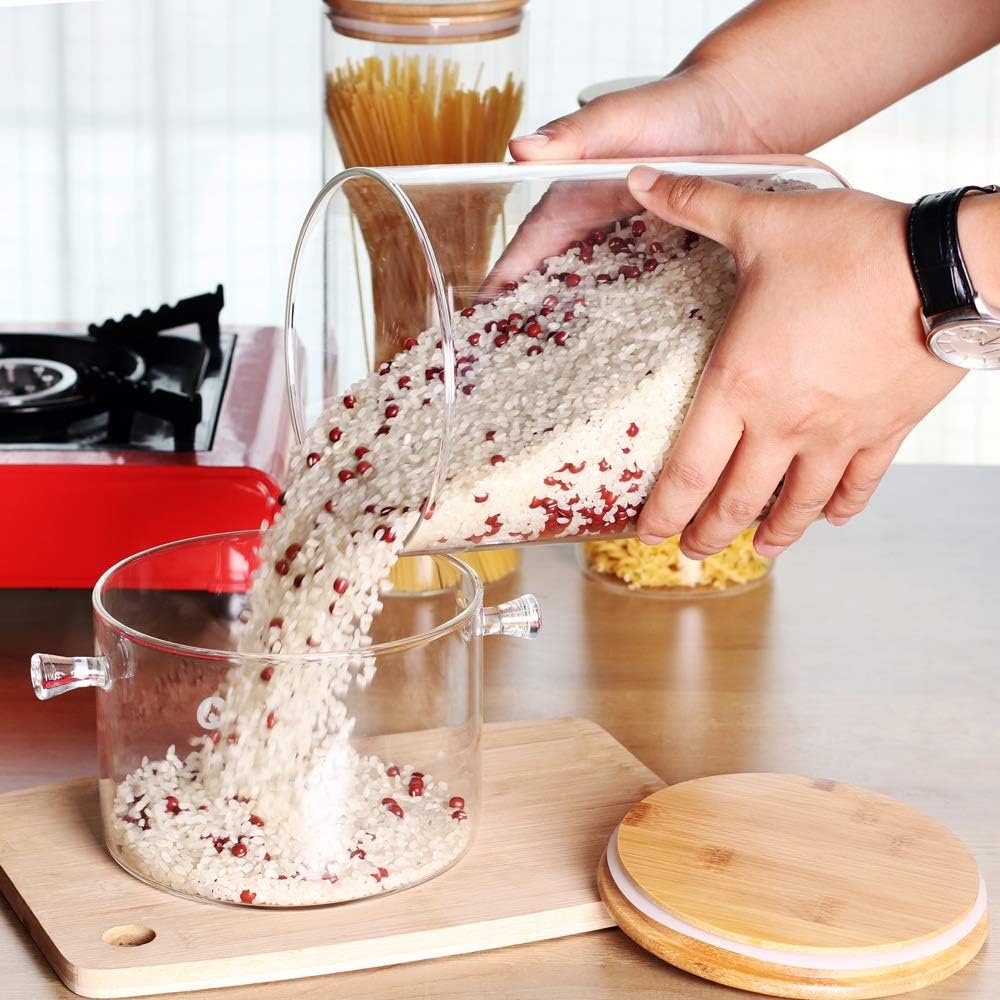 Large Glass Food Storage Container, 100 FL OZ (3000ml) Glass Food Canister with Airtight Bamboo Lids for Your Pantry, BPA-Free Cereal Dispenser Jars for Spaghetti Pasta, Powder, Tea, Coffee - Image 7