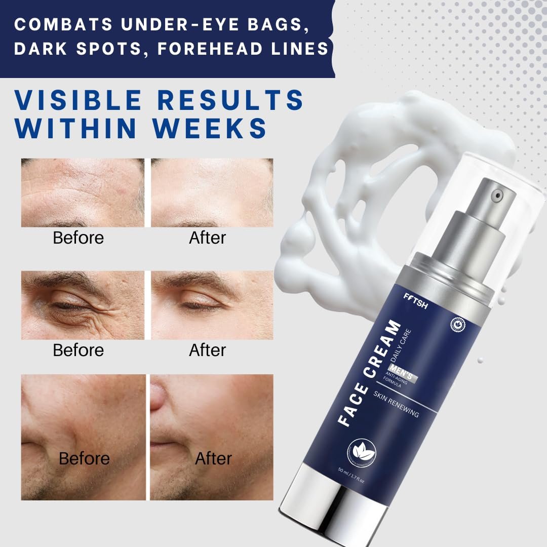 6-in-1 Men's Face Moisturizer – Reduces Eye Bags, Dark Circles & Puffiness – Hydrating Anti-Aging Face Cream for Men (1.7 fl oz) - Image 6