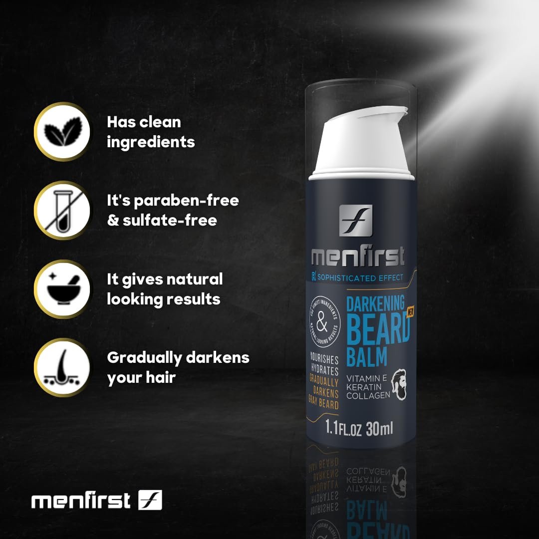 MENFIRST - Gray Darkening Beard Balm - Leave-in Conditioner - Works on Sensitive Skin - Gradually Reduces White or Gray hair Infused with Keratine, Collagen and Vitamin E. - Natural Looking Results - Image 5