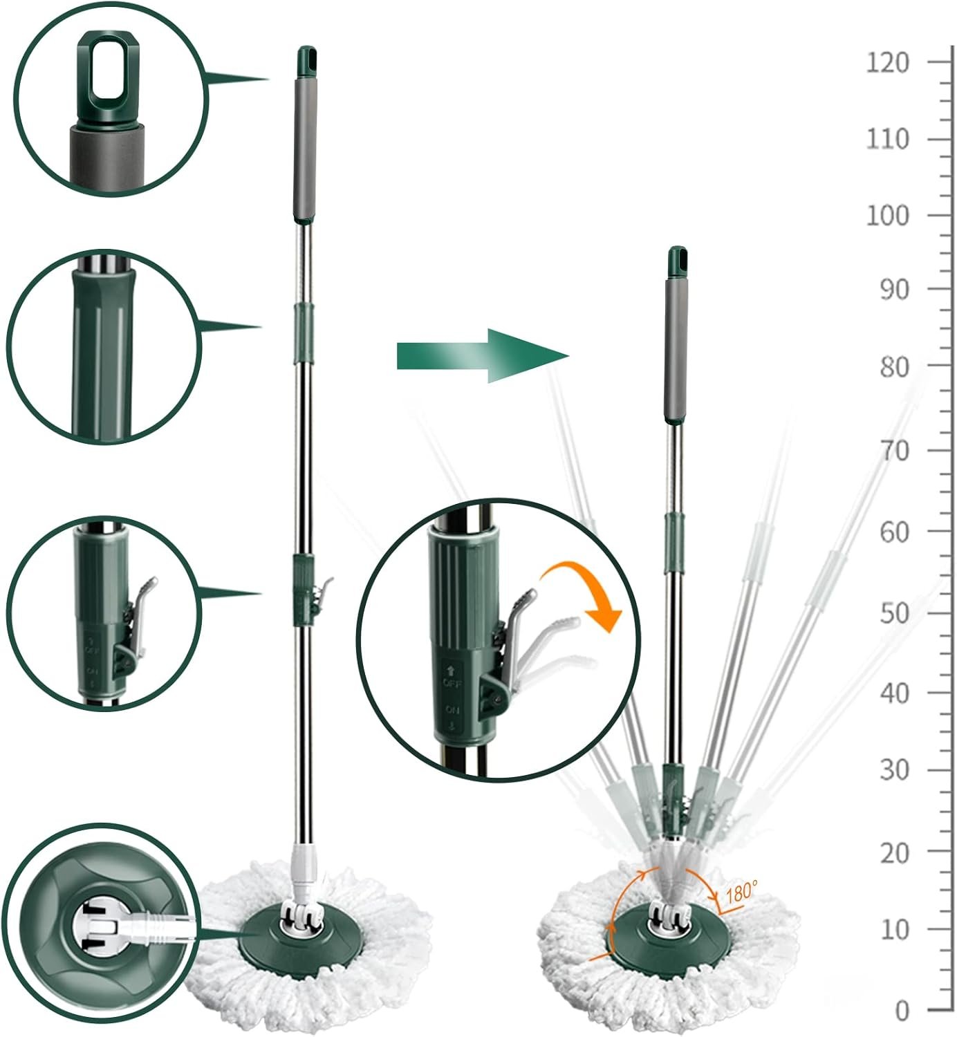 MASTERTOP Spin Mop and Bucket, Floor Mop and Bucket with Wringer Set for Home,47Inch Stainless Steel Adjustable Handle, Wet and Dry Use,5 Microfiber Replacement Refills, 1 Floor Brush - Image 7