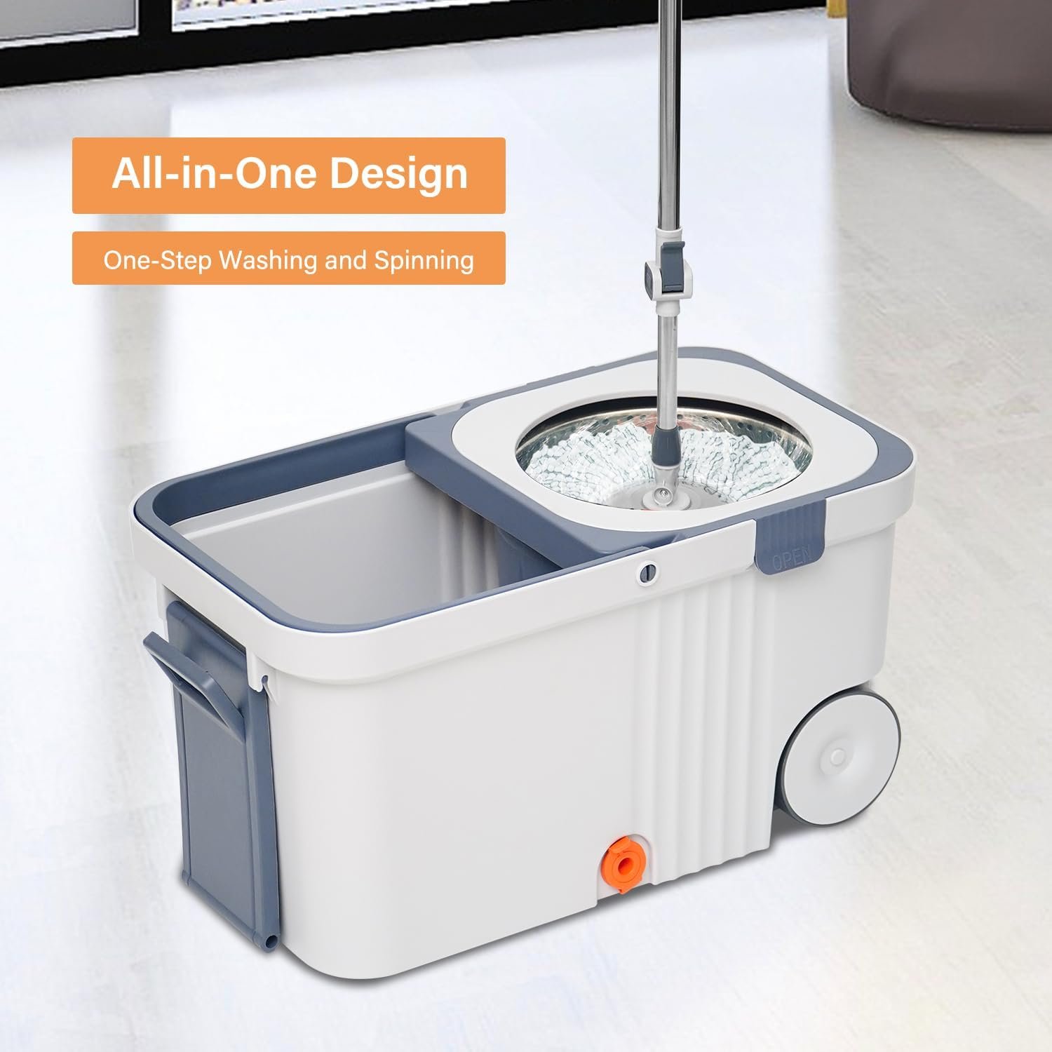 Spin Mop and Bucket Set with Wringer, 360° Rotating Mop with 3 Microfiber Heads and 2 Wheels for Easy Home Floor Cleaning, Ideal for Tile, Hardwood and Laminate Floors - Image 7