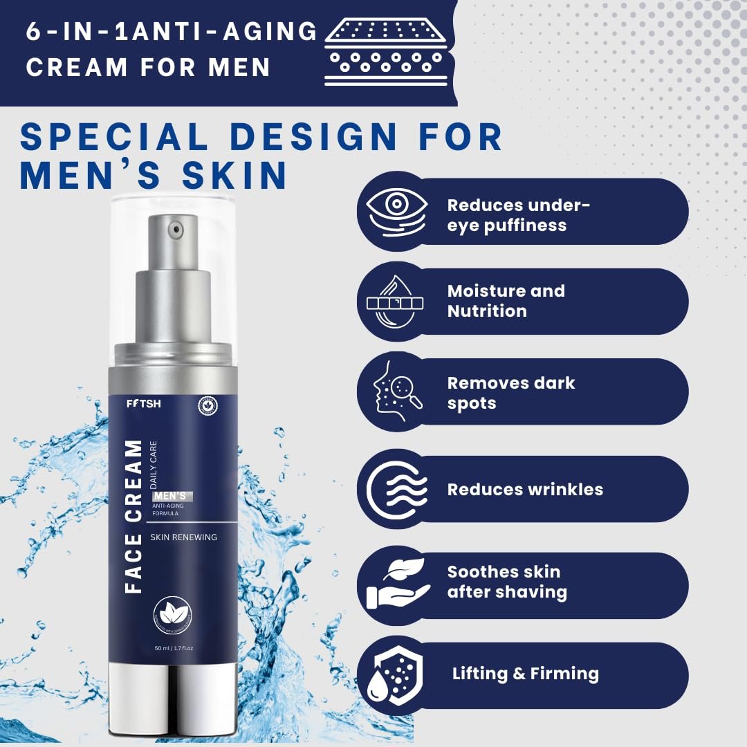 6-in-1 Men's Face Moisturizer – Reduces Eye Bags, Dark Circles & Puffiness – Hydrating Anti-Aging Face Cream for Men (1.7 fl oz) - Image 5