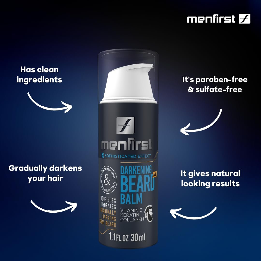 MENFIRST - Gray Darkening Beard Balm - Leave-in Conditioner - Works on Sensitive Skin - Gradually Reduces White or Gray hair Infused with Keratine, Collagen and Vitamin E. - Natural Looking Results - Image 3