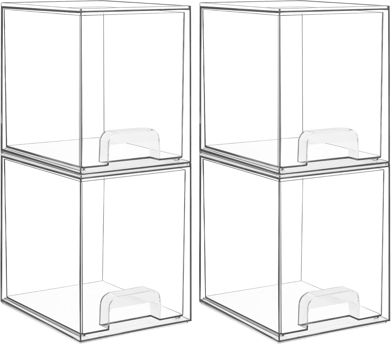Vtopmart 4 Pack Clear Stackable Storage Drawers,7.6" H Plastic Organizers Bins for Skincare, Bathroom Supplies,Ideal for Cabinet,Undersink,Vanity,Kitchen,Pantry Organization - Image 2