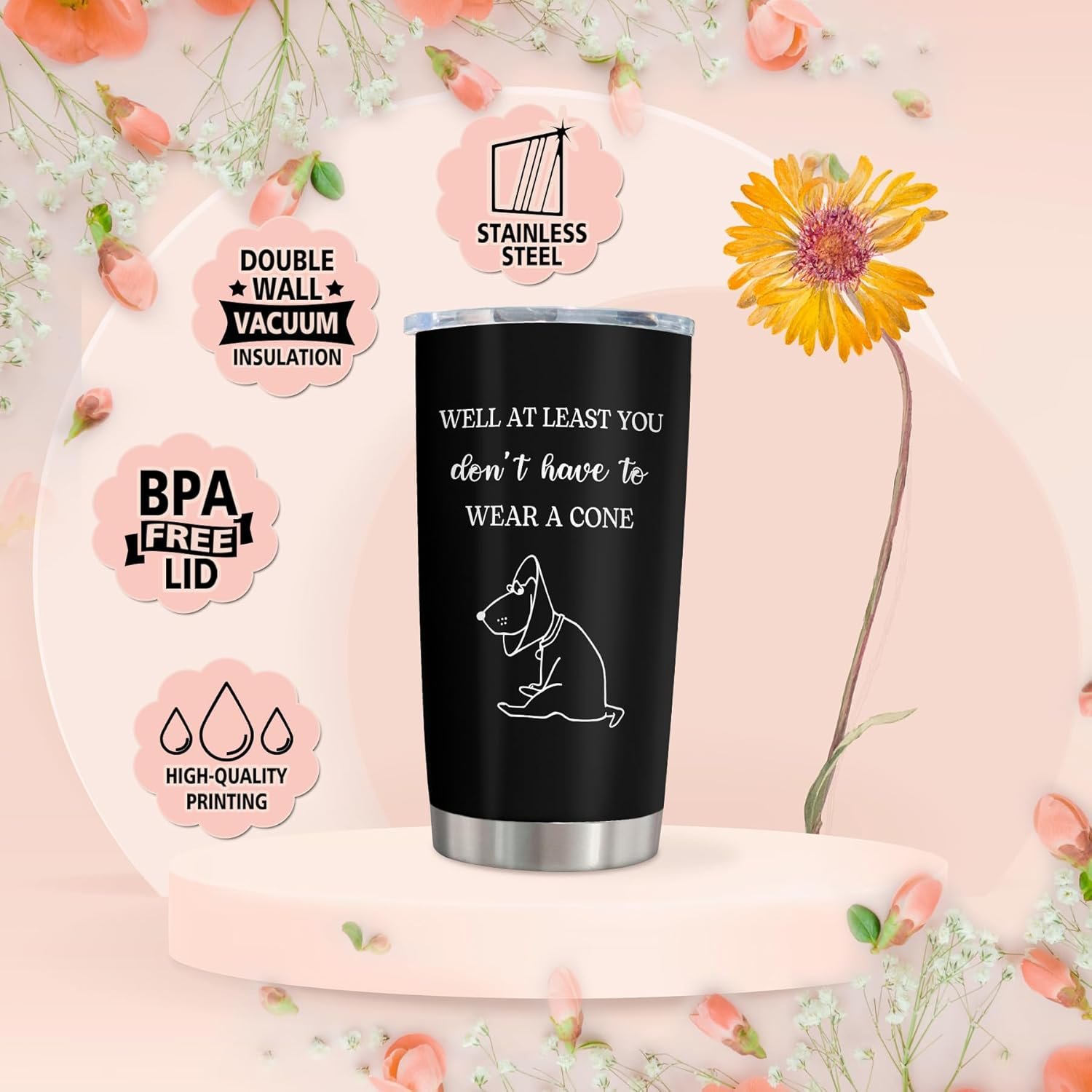 Get Well Gifts for Women Men, Get Well Soon Gift Baskets for Men After Surgery, Funny Surgery Recovery/Inspirational/Feel Better/Cheer up Gifts, At Least You Don't Have to Wear a Cone Tumbler 20oz - Image 8