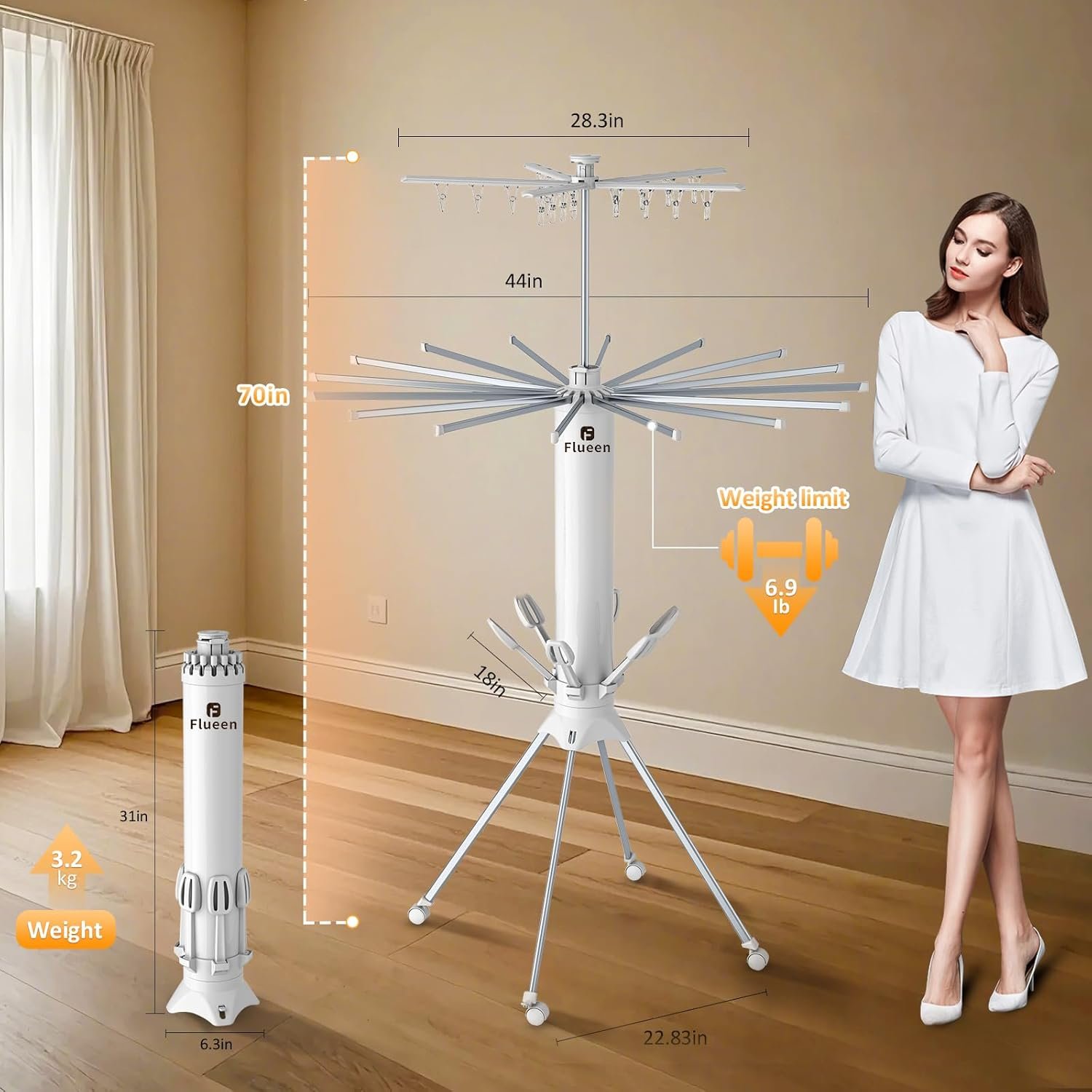 4-Legged Clothes Drying Rack, 2025 Upgrade 3-Layer Foldable Portable Standing Drying Rack with 6 Shoe Racks, 16 Drying Rods and 20 Clips,Use for Drying Clothes and Shoes Indoors and Outdoors - Image 3