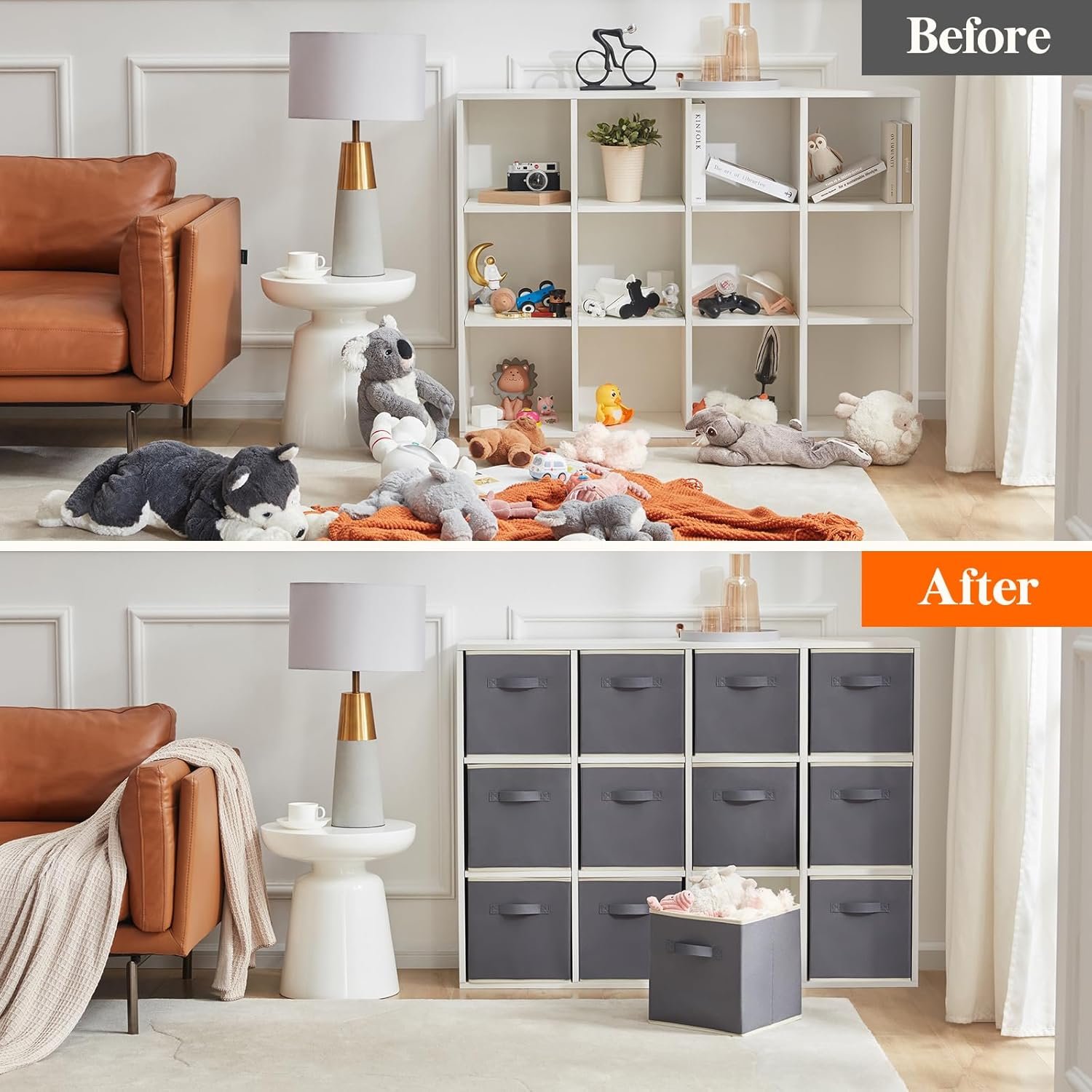 Lifewit 12 Packs Storage Cubes, 11 Inch Cube Storage Bins, Foldable Decorative Fabric Storage Baskets for Organizing Home Organizers with Handles for Shelves, Closet, Grey - Image 7