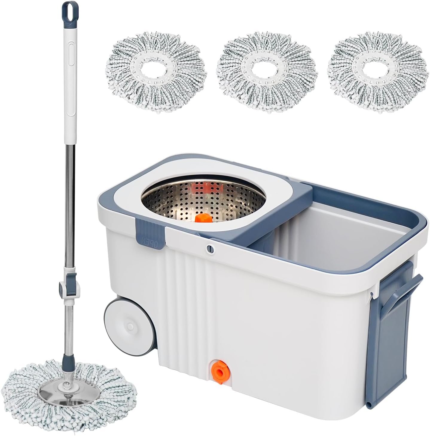 Spin Mop and Bucket Set with Wringer, 360° Rotating Mop with 3 Microfiber Heads and 2 Wheels for Easy Home Floor Cleaning, Ideal for Tile, Hardwood and Laminate Floors - Image 2