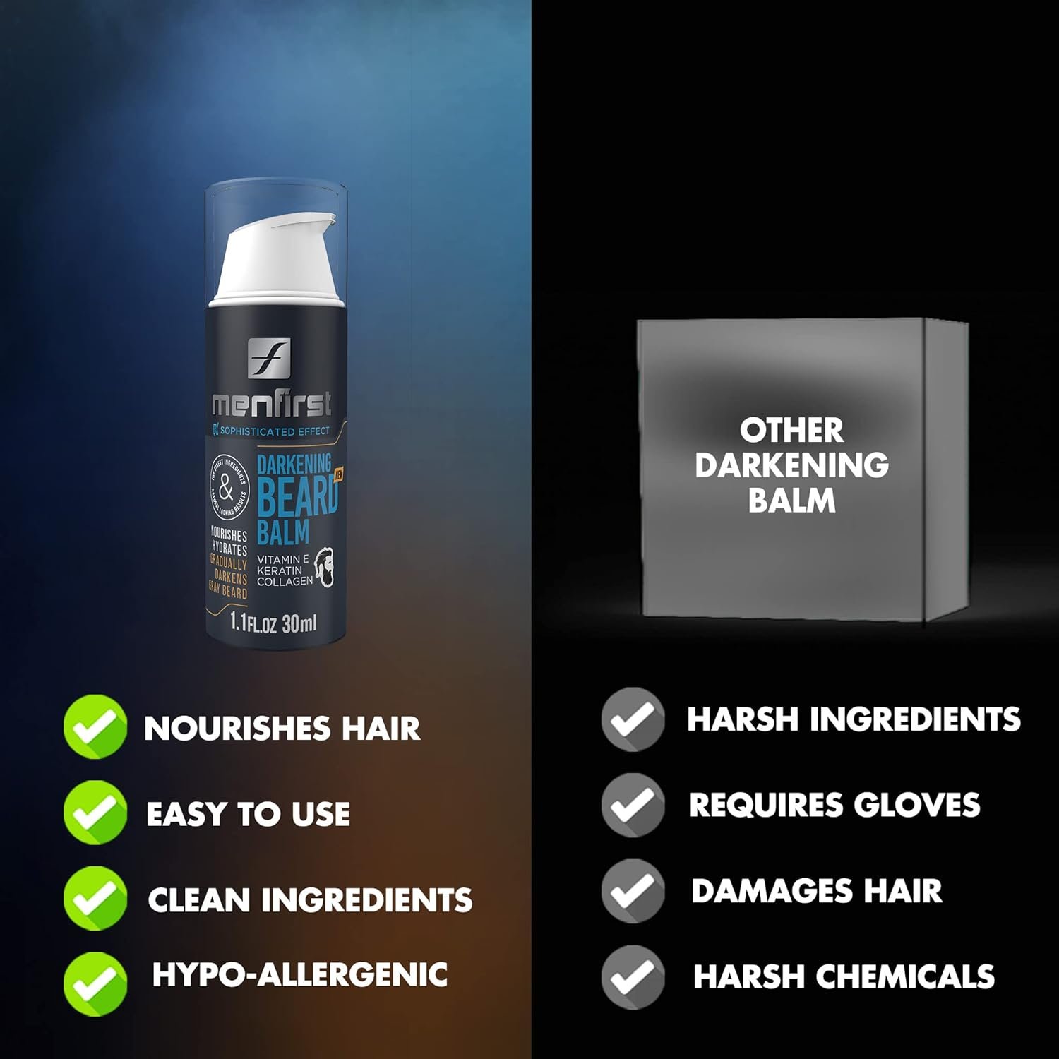 MENFIRST - Gray Darkening Beard Balm - Leave-in Conditioner - Works on Sensitive Skin - Gradually Reduces White or Gray hair Infused with Keratine, Collagen and Vitamin E. - Natural Looking Results - Image 7