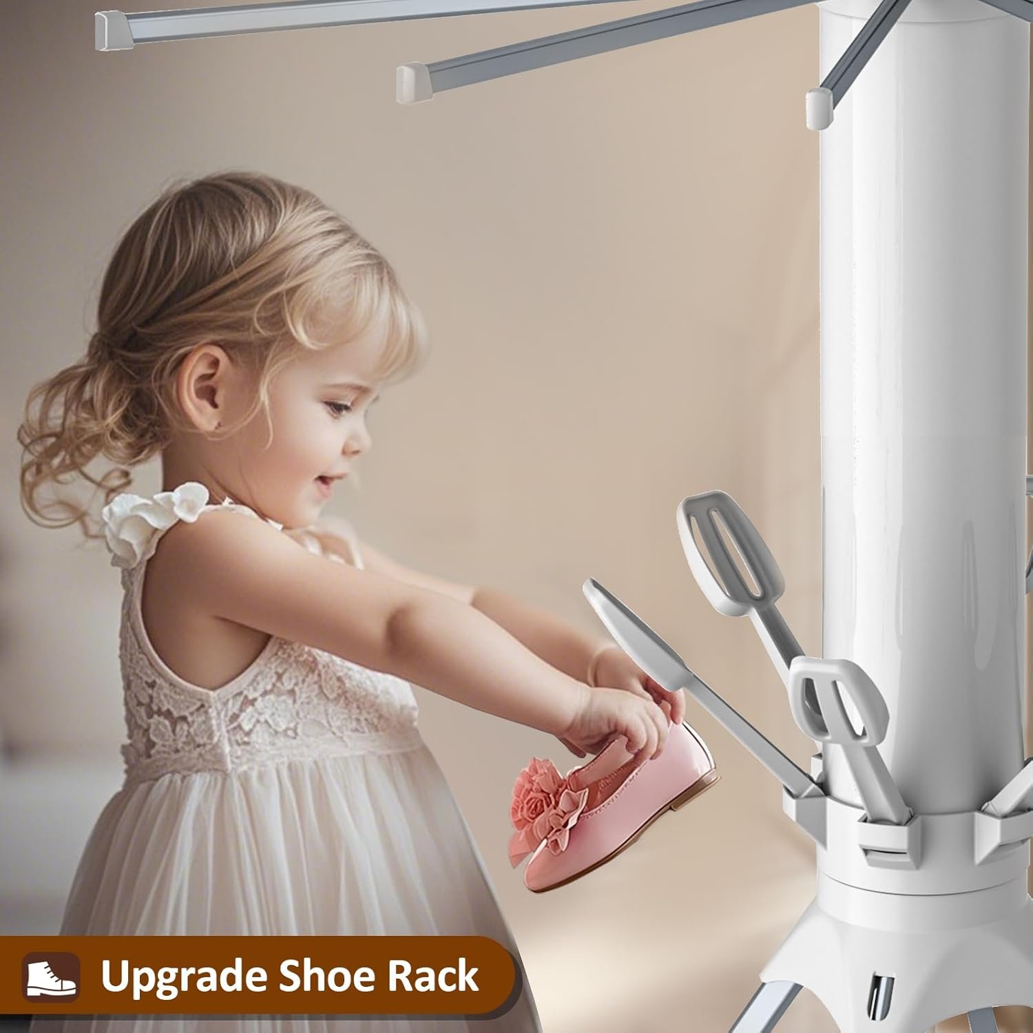 4-Legged Clothes Drying Rack, 2025 Upgrade 3-Layer Foldable Portable Standing Drying Rack with 6 Shoe Racks, 16 Drying Rods and 20 Clips,Use for Drying Clothes and Shoes Indoors and Outdoors - Image 6