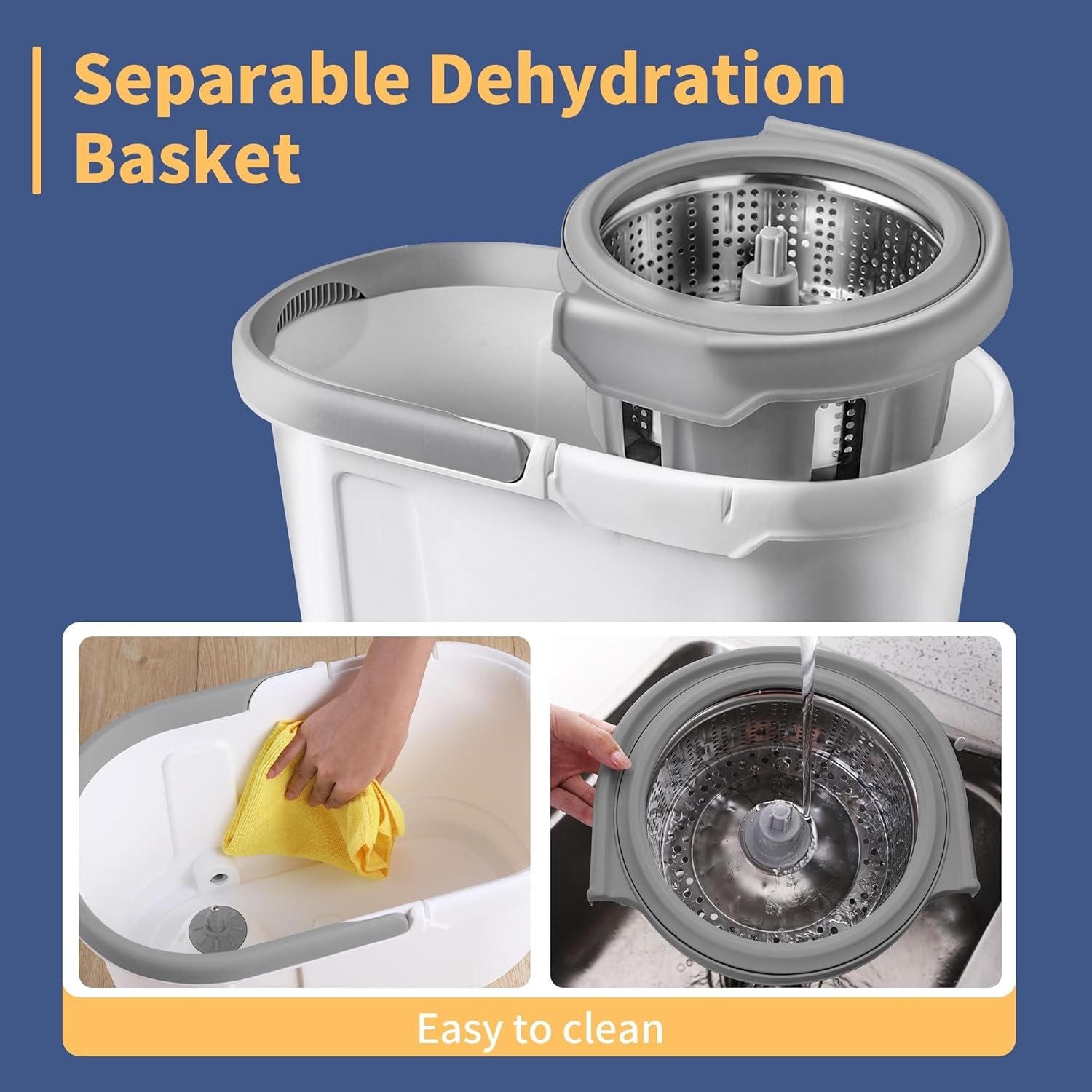 BOOMJOY Spin Mop and Bucket with Wringer Set, Easy Wring Mop for Floor Cleaning with 6 Microfiber Replacement Refills, Stainless Steel Extended Handle - Image 3