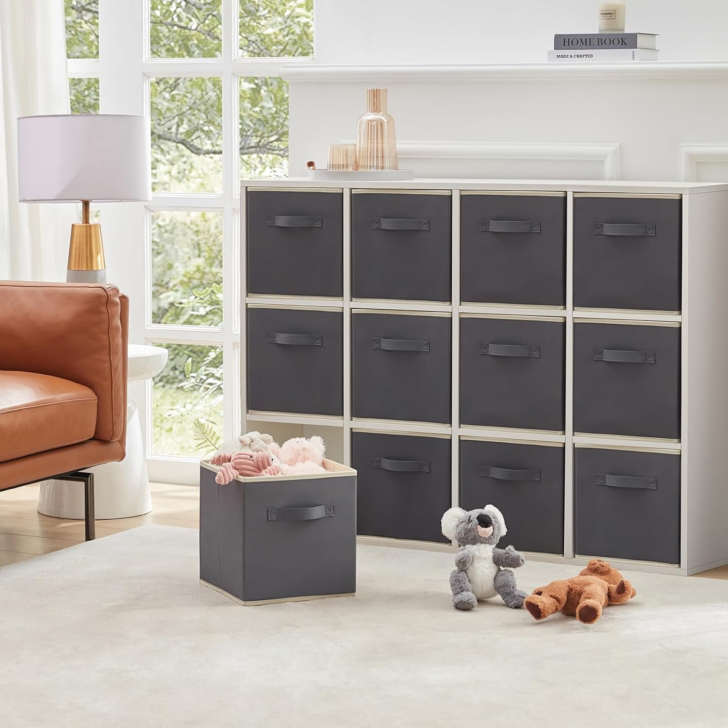 Lifewit 12 Packs Storage Cubes, 11 Inch Cube Storage Bins, Foldable Decorative Fabric Storage Baskets for Organizing Home Organizers with Handles for Shelves, Closet, Grey - Image 8