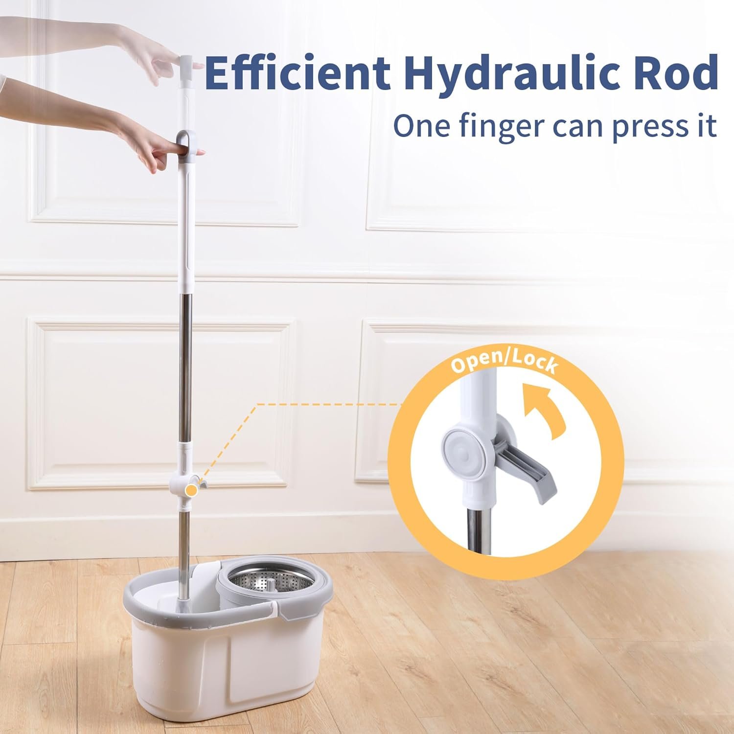 BOOMJOY Spin Mop and Bucket with Wringer Set, Easy Wring Mop for Floor Cleaning with 6 Microfiber Replacement Refills, Stainless Steel Extended Handle - Image 7