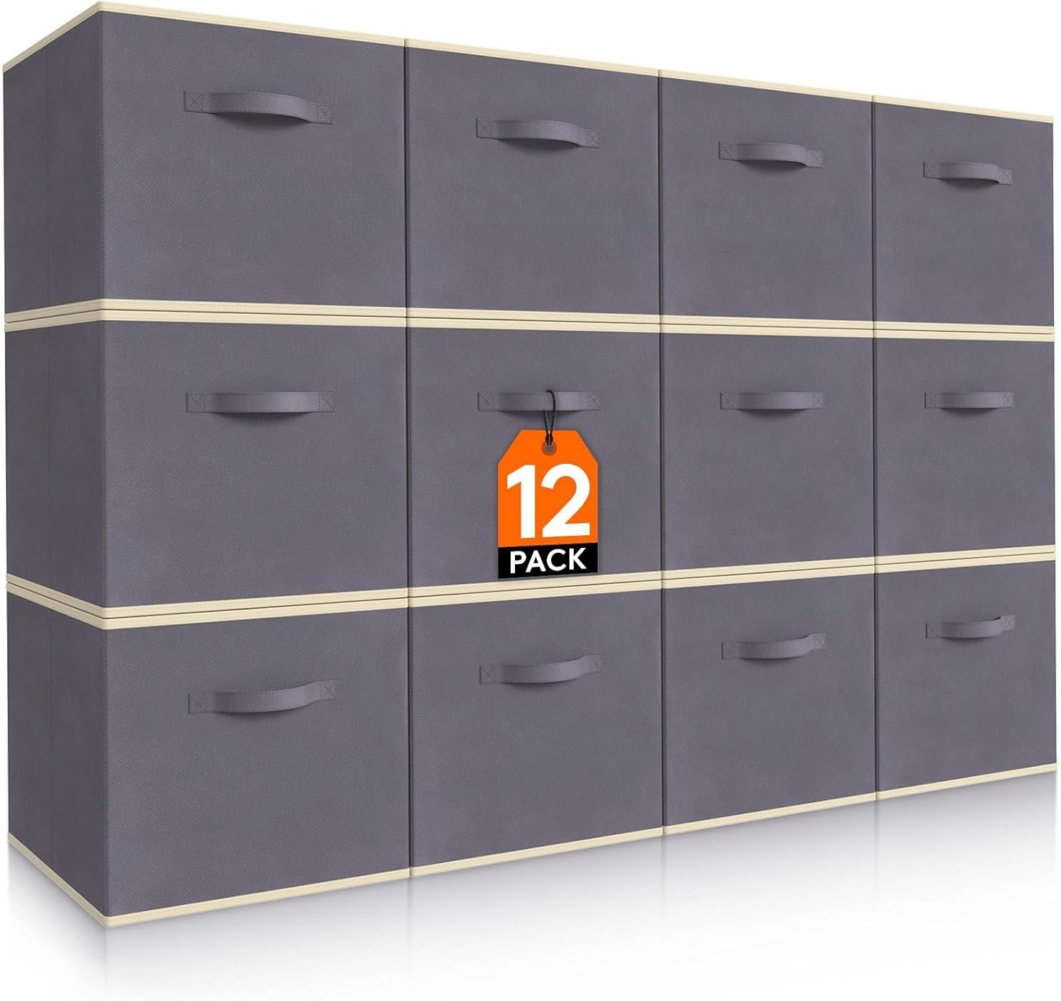 Lifewit 12 Packs Storage Cubes, 11 Inch Cube Storage Bins, Foldable Decorative Fabric Storage Baskets for Organizing Home Organizers with Handles for Shelves, Closet, Grey - Image 2
