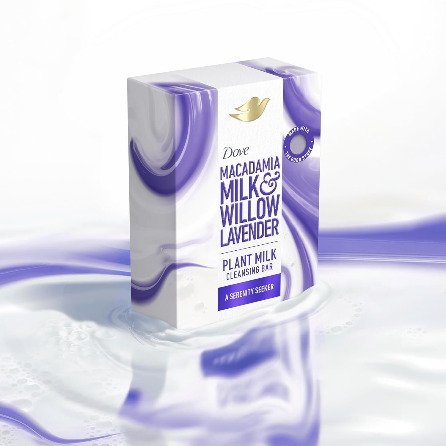 Dove Plant Milk Cleansing Bar Soap Macadamia Milk & Willow Lavender Serenity Seeker 4 Count for Moisturized Skin Gentle Cleanser, No Sulfate Cleansers or Parabens, 98% Biodegradable Formula 5 oz - Image 7