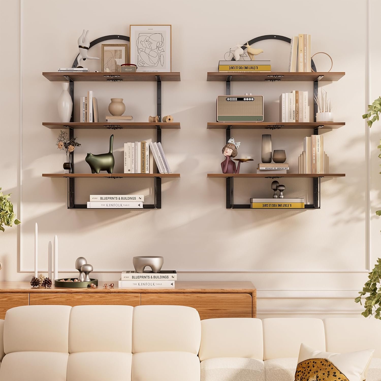 Floating Shelf for Wall- 24" 3+1 Tier Bathroom Floating Shelves with Basket for Bathroom, Living Room,Bedroom and Kitchen Rustic Brown - Image 4