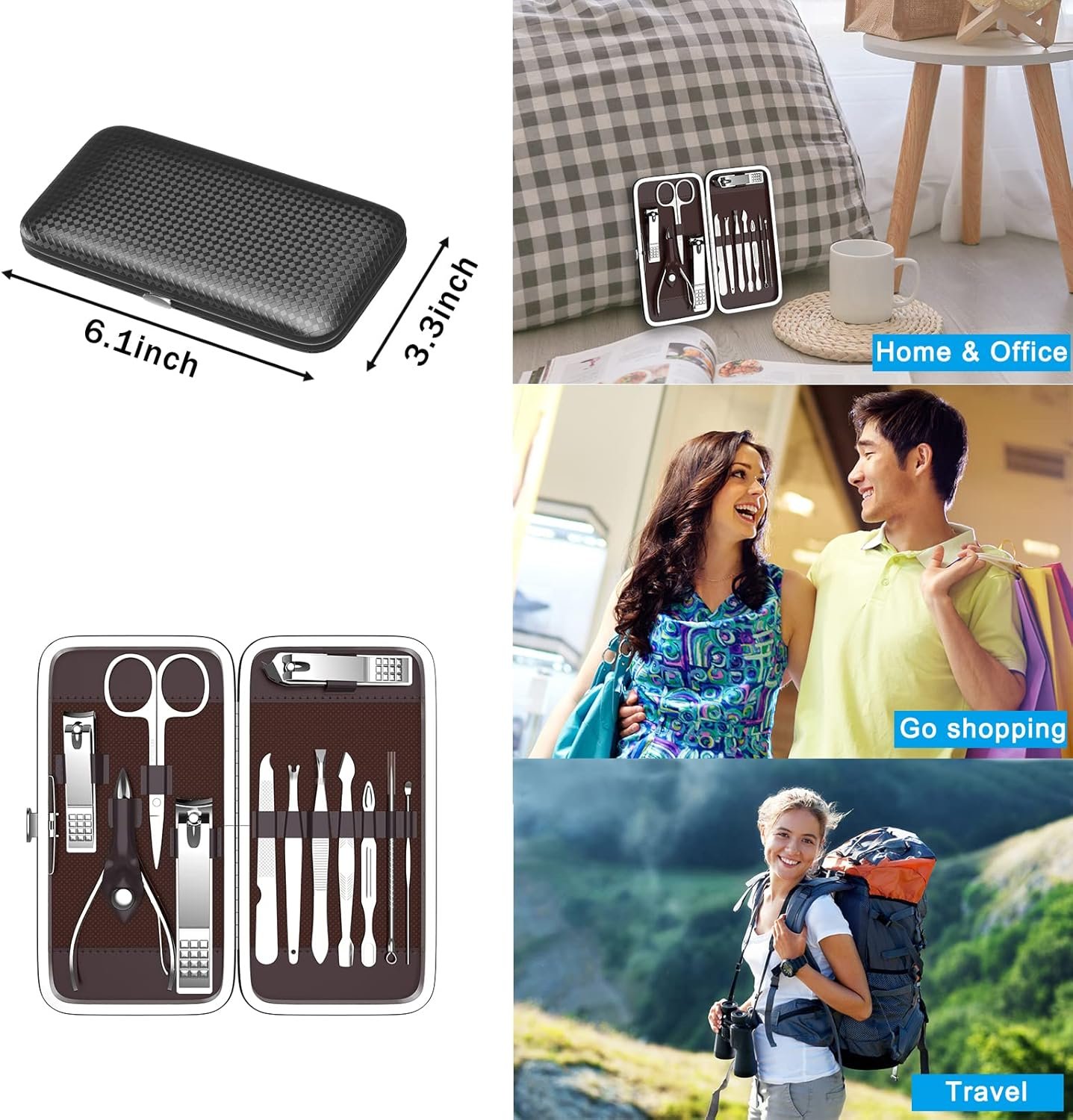 Manicure, Pedicure Kit, Nail Clippers, Professional Grooming Kit, Nail Tools with Luxurious Travel Case, Set of 12 … (nail clippers 12pcs) - Image 7