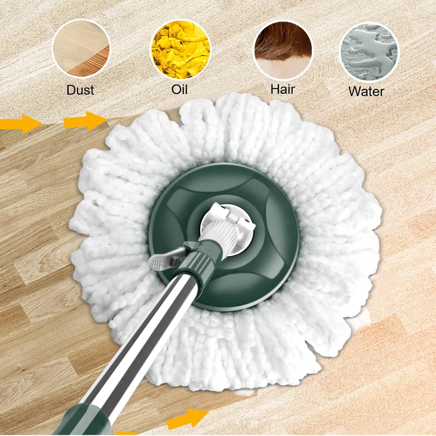 MASTERTOP Spin Mop and Bucket, Floor Mop and Bucket with Wringer Set for Home,47Inch Stainless Steel Adjustable Handle, Wet and Dry Use,5 Microfiber Replacement Refills, 1 Floor Brush - Image 5