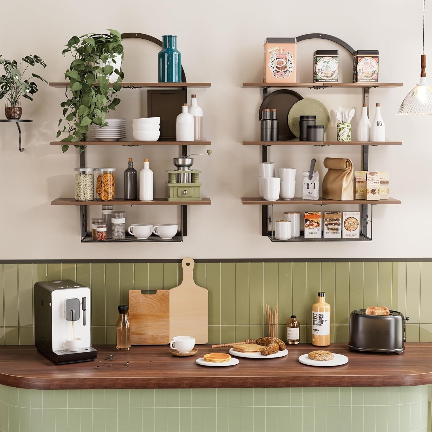 Floating Shelf for Wall- 24" 3+1 Tier Bathroom Floating Shelves with Basket for Bathroom, Living Room,Bedroom and Kitchen Rustic Brown - Image 6