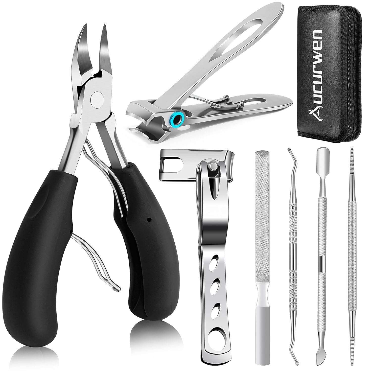 Toenail Clippers for Seniors Thick Toenails, Aucurwen Heavy Duty Toe Nail Clippers Adult Thick Nails Long Handle, Large Toenail Clippers for Thick Nails 7Pcs - Image 2
