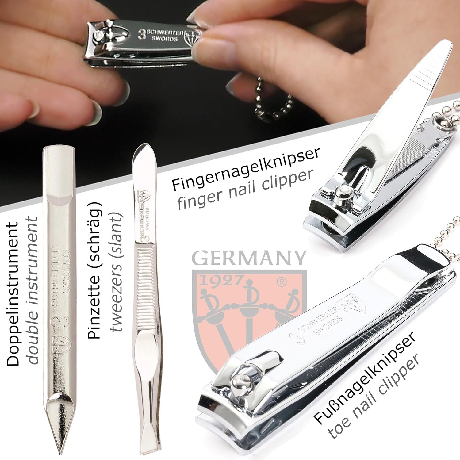 3 Swords Germany - brand quality 6 piece manicure pedicure grooming kit set for professional nail care with genuine leather case - Made in Germany - Image 4