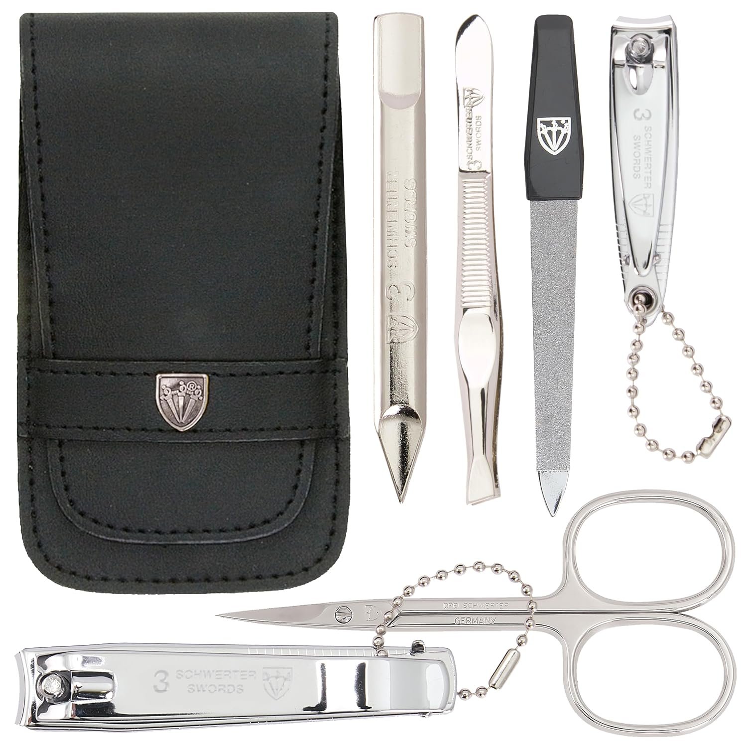 3 Swords Germany - brand quality 6 piece manicure pedicure grooming kit set for professional nail care with genuine leather case - Made in Germany - Image 2