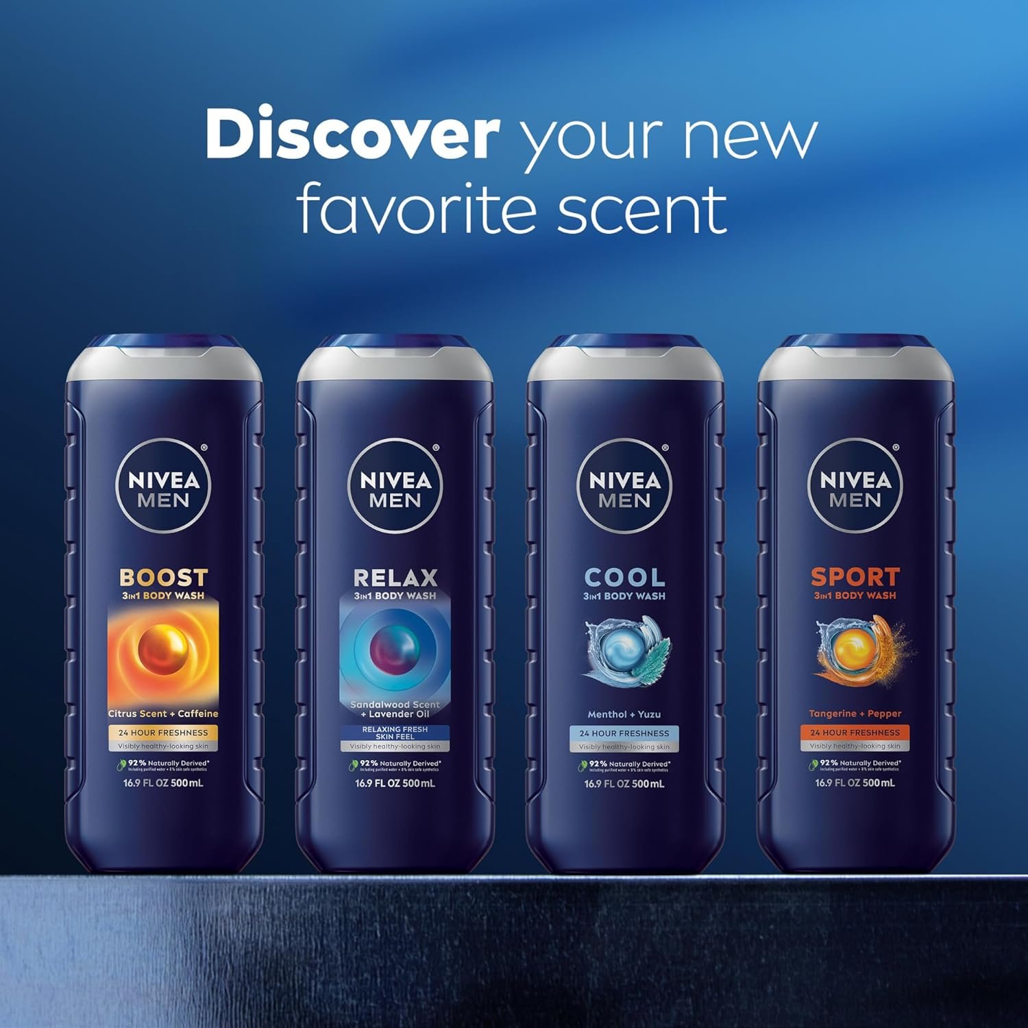 NIVEA MEN Sport Body Wash with Revitalizing Minerals, Tangerine and Pepper Scent, 3-in-1 Men's Body Wash, Face and Hair, Paraben Free, Vegan Formula, 16.9 Fl Oz Bottle - Image 10