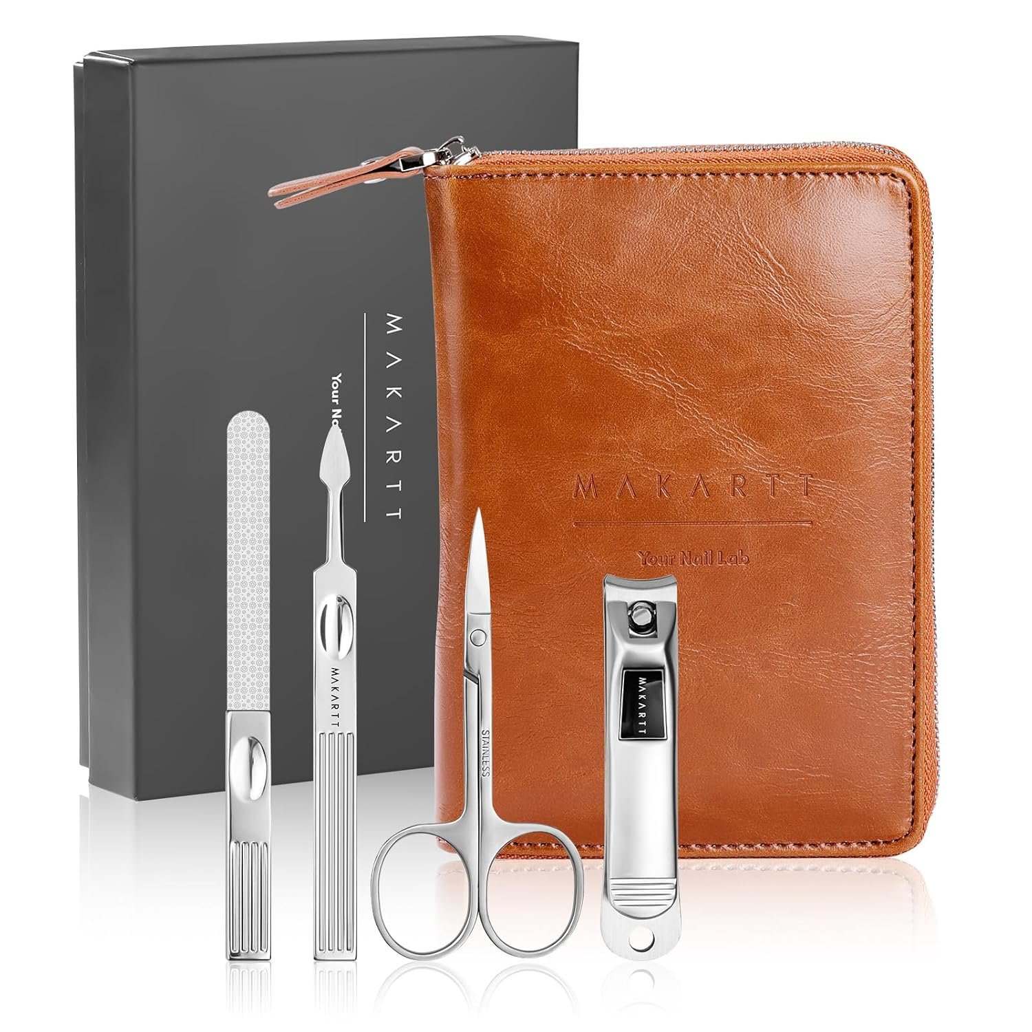 Makartt Manicure Kit: Professional Nail Care Clippers Set - 11 pcs Stainless Steel Tavel Women Men Fingernail Grooming Tool with Portable Brown Leather Case - Image 9