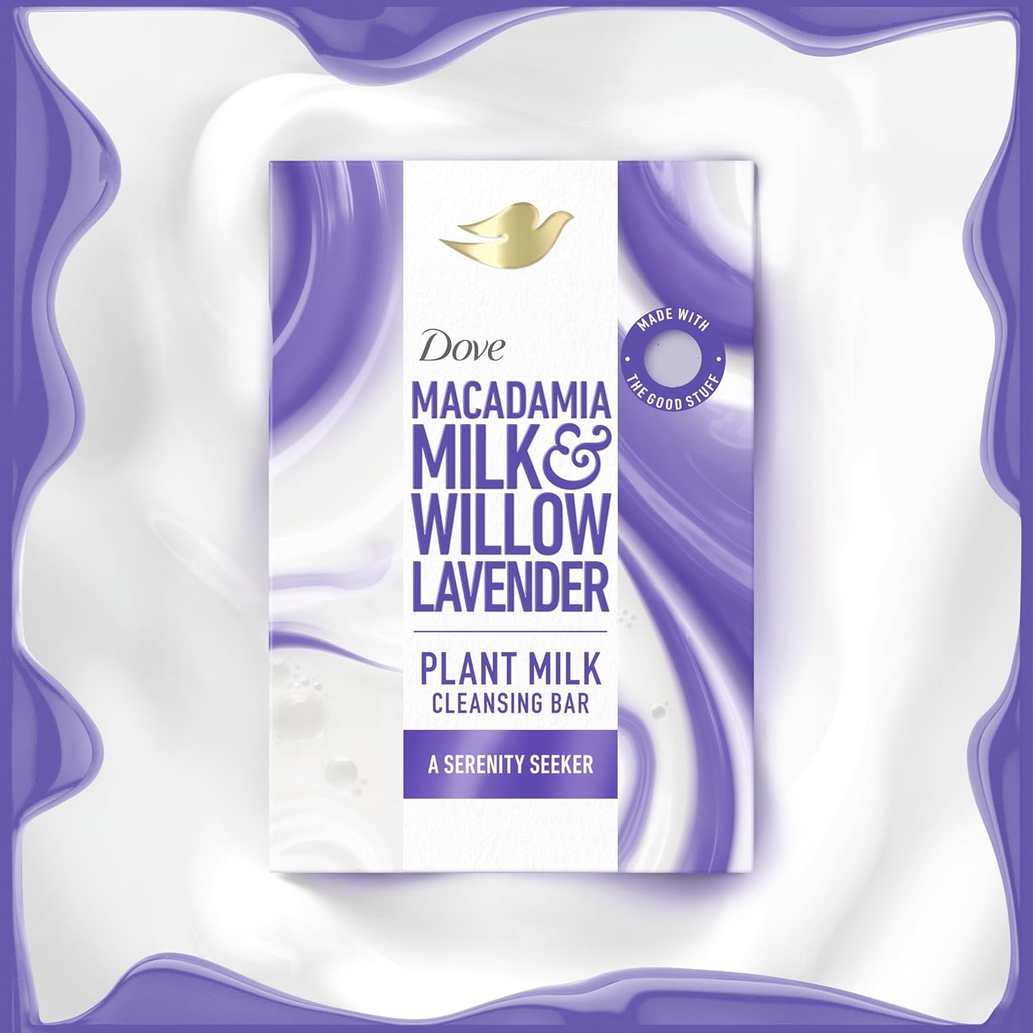 Dove Plant Milk Cleansing Bar Soap Macadamia Milk & Willow Lavender Serenity Seeker 4 Count for Moisturized Skin Gentle Cleanser, No Sulfate Cleansers or Parabens, 98% Biodegradable Formula 5 oz - Image 9