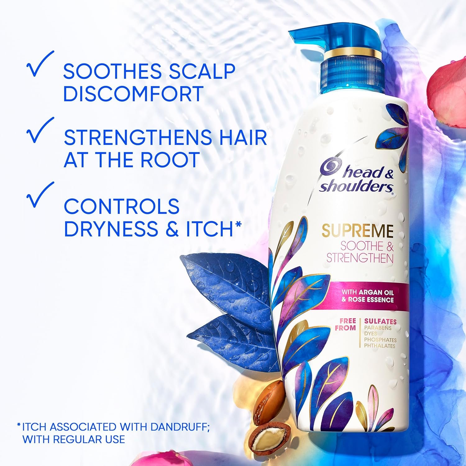 Head & Shoulders Supreme Dandruff Shampoo with Argan Oil, Anti Dandruff Scalp Treatment, Sulfate Free, Soothes Scalp, Deep Moisturization, Controls Itch, Natural Rose Essence, 28.2 Fl Oz - Image 3