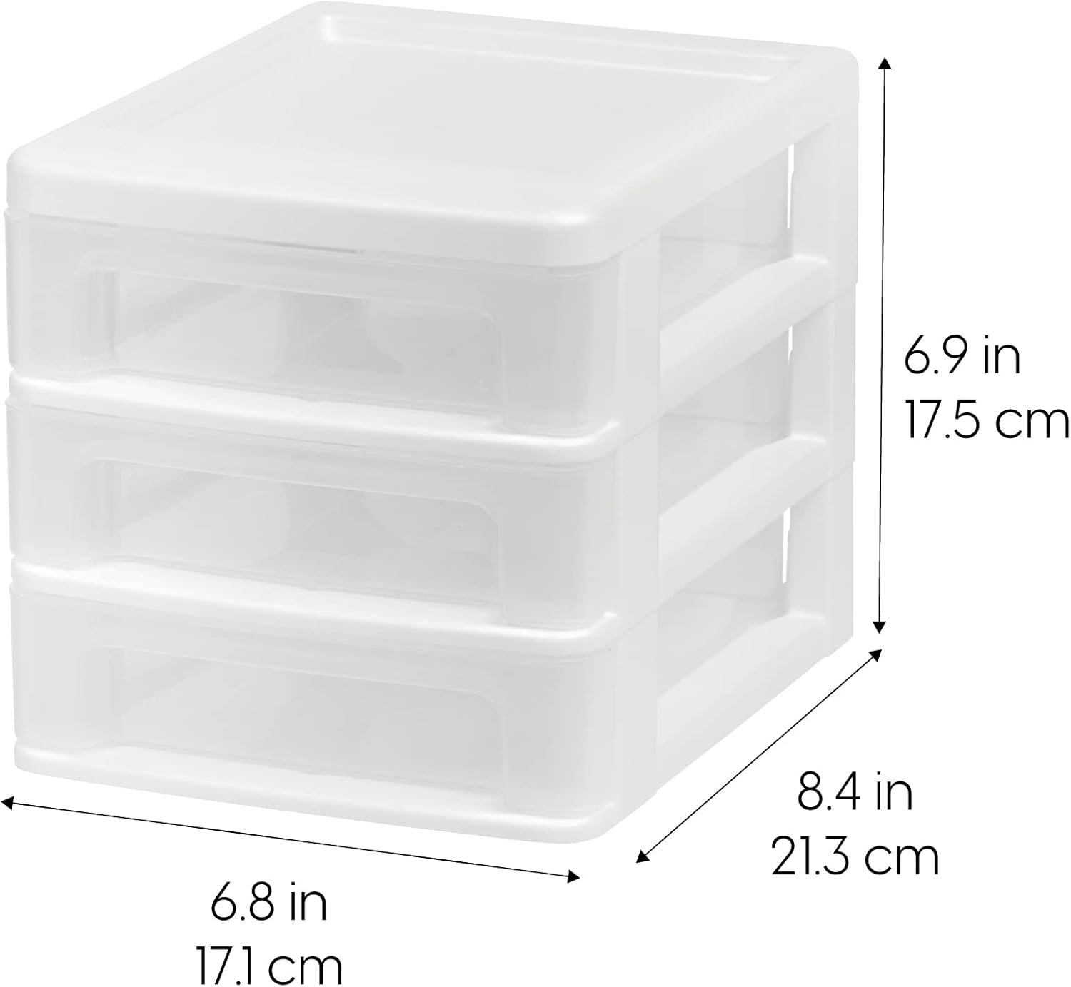 IRIS USA Plastic Stacking Desk Top 3-Drawer Storage Organizer, 4-Pack, for Makep Vanity Nail Polish Bathroom Stationery Art Craft Supplies Kitchen Office Garage and Small Organization, Small, White - Image 4