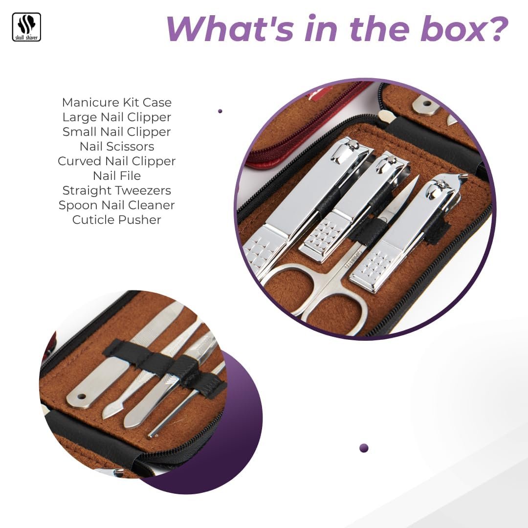 Skull Shaver 8-Piece Manicure Set for Men: Stainless Steel Nail Kit & Grooming Tools - Image 4