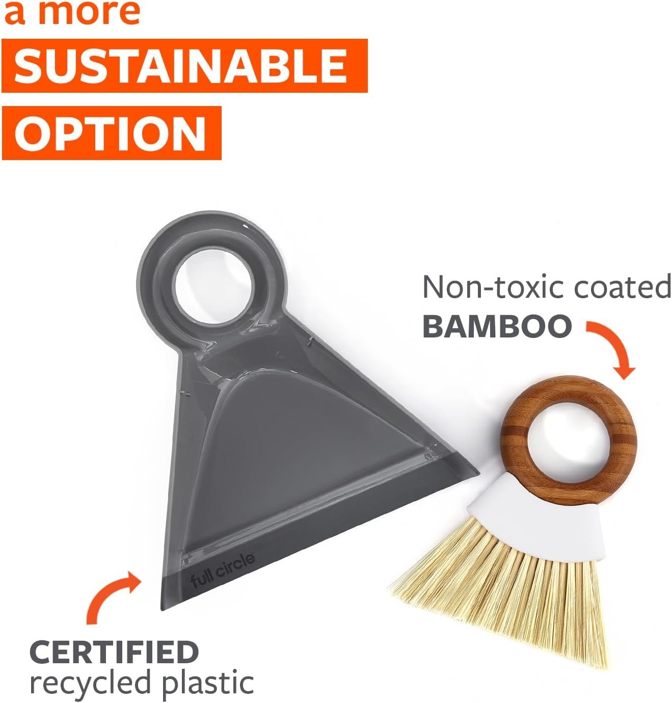 Full Circle Tiny Team Mini Compact Brush & Dustpan Set, Portable Handheld Broom for Quick Cleanups, Ideal for Home, Bathroom, Kitchen Countertops. Bamboo Hand Broom & Small Crumb Sweeper, White - Image 4